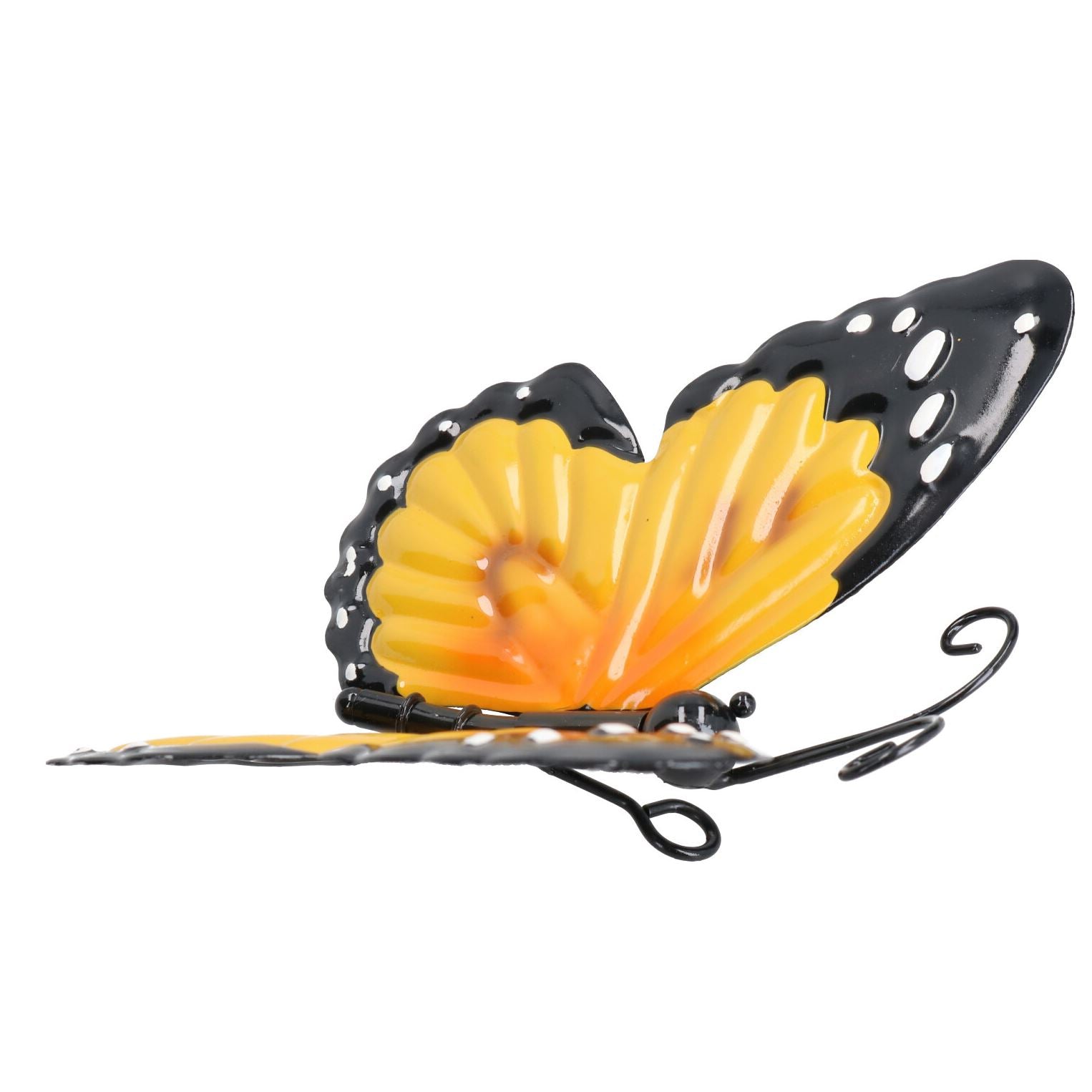 Petit papillon 3D en métal jaune pour décoration murale de jardin ou de maison 7 x 12 x 14 cm