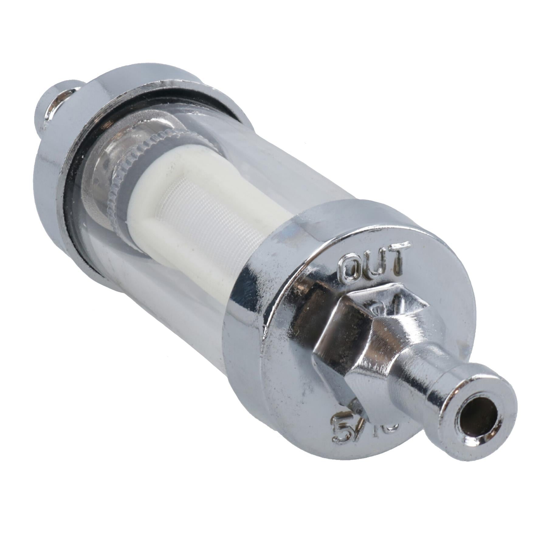 Inline Fuel Petrol Filter Glass + Chrome Universal for 8mm (5/16”) Hose