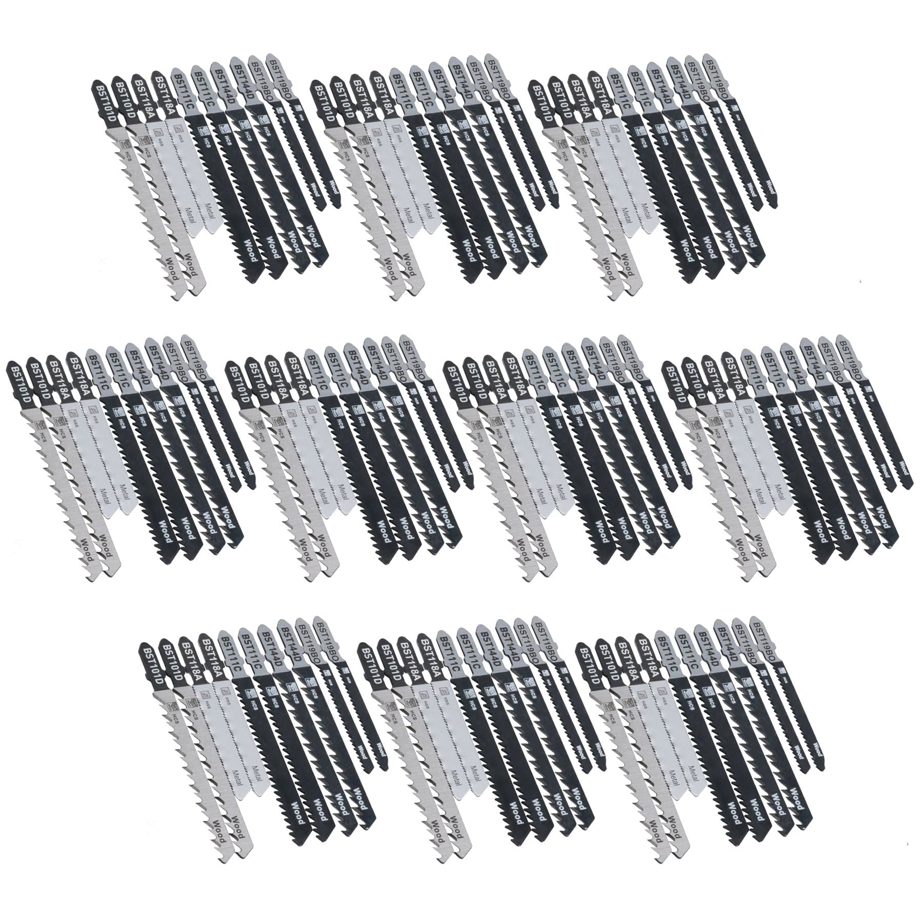Jeu de lames de scie sauteuse à tige en T pour lame HCS en plastique, bois et métal