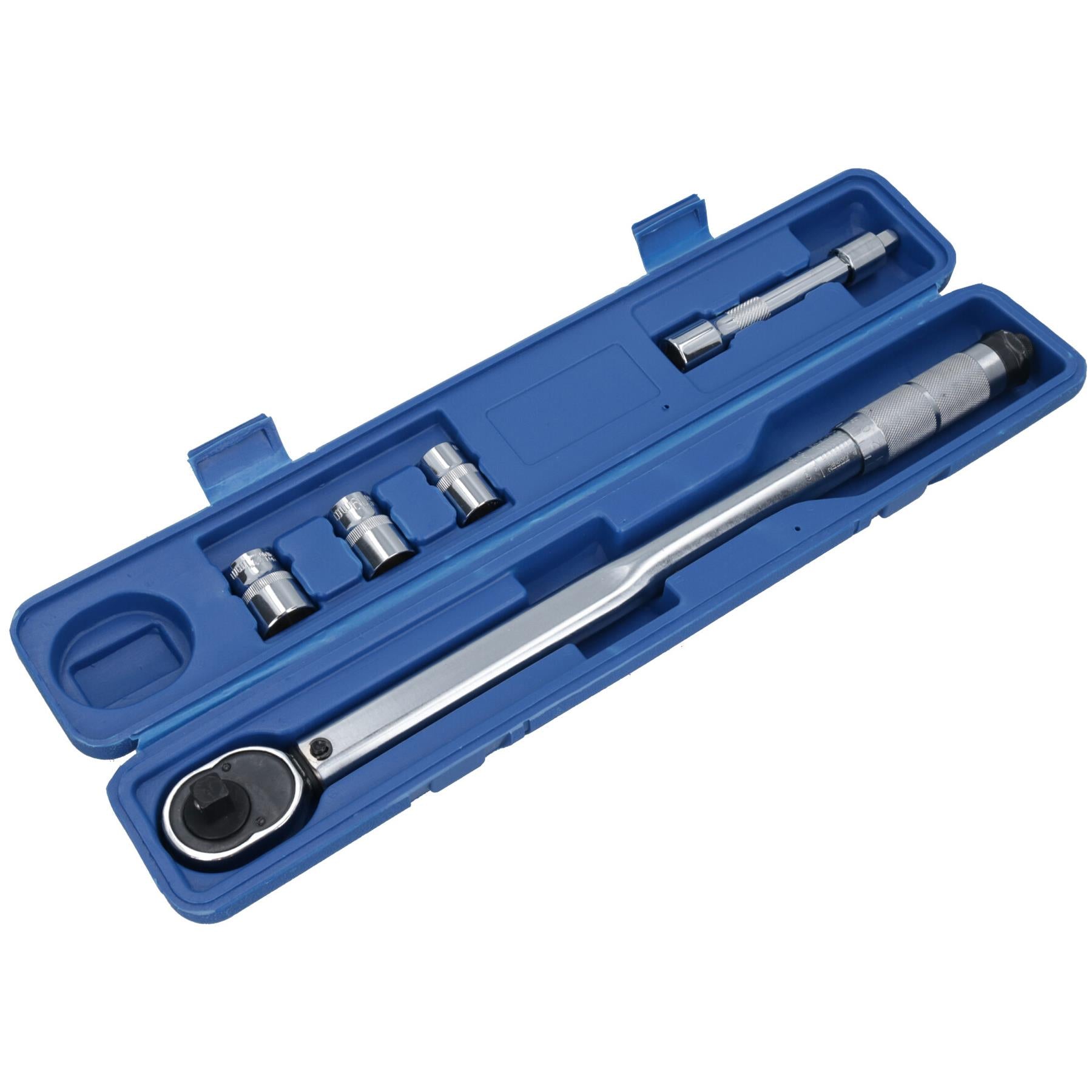 Kalibrierter Drehmomentschlüssel mit Ratsche und 1/2-Zoll-Antrieb + Zubehör 28Nm – 210Nm