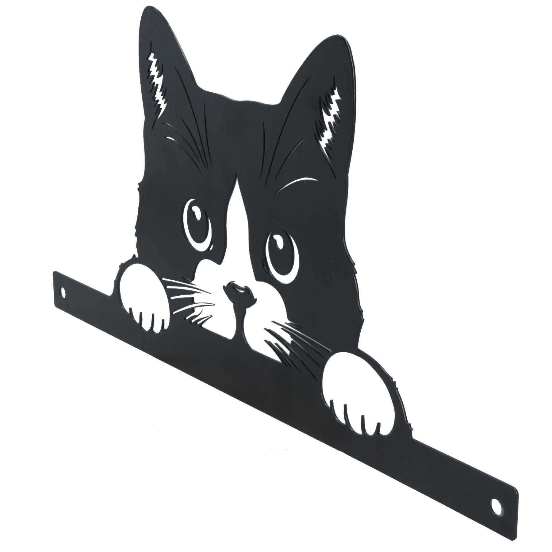Black Metal Peeking Cat Silhouette with Fixing Plate Garden Ornament Gift
