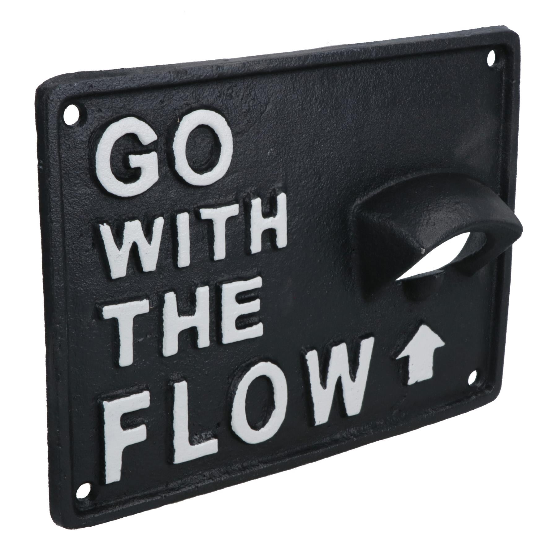 Go With The Flow Bottle Opener Beer Cast Iron Sign Gift Garage Door Shed Bar