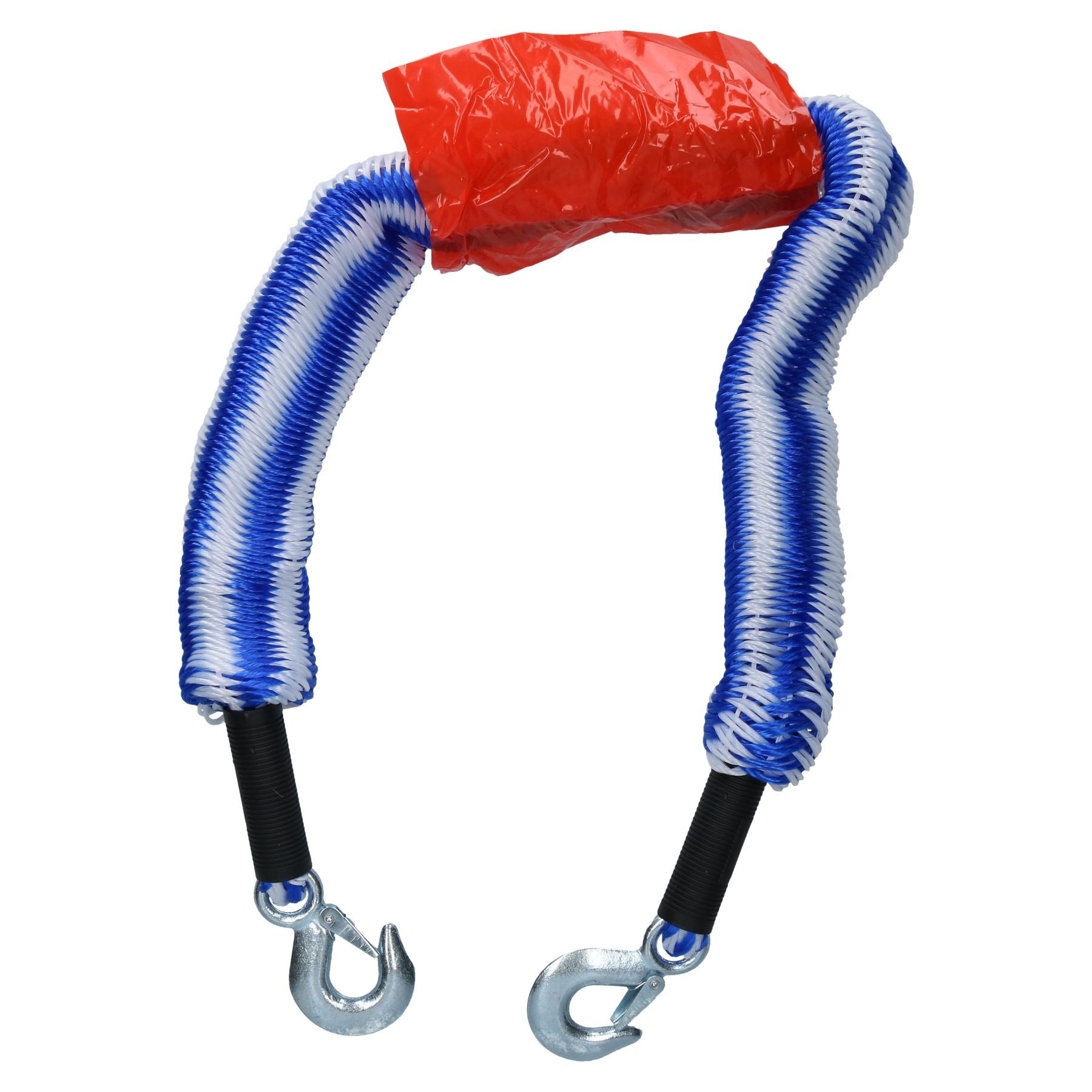 Elastisches Abschleppseil mit Schnappschäkeln, Abschleppgurt mit einer Nennlast von 2500 kg.