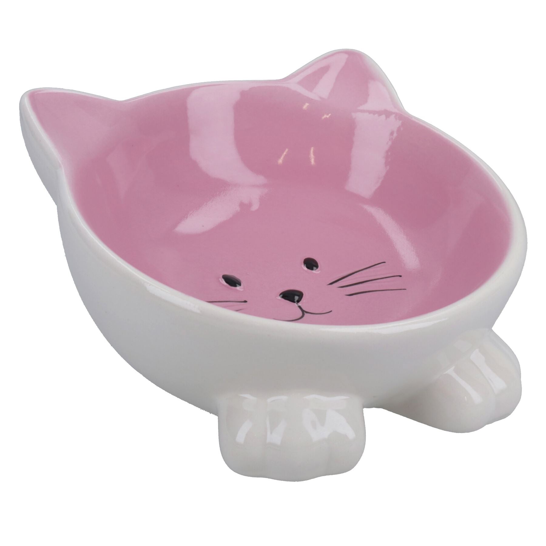 Pink & White Orb Cat Face Bowl Food Water Platter Dish Kitten Cat 6.5" /16.5cm
