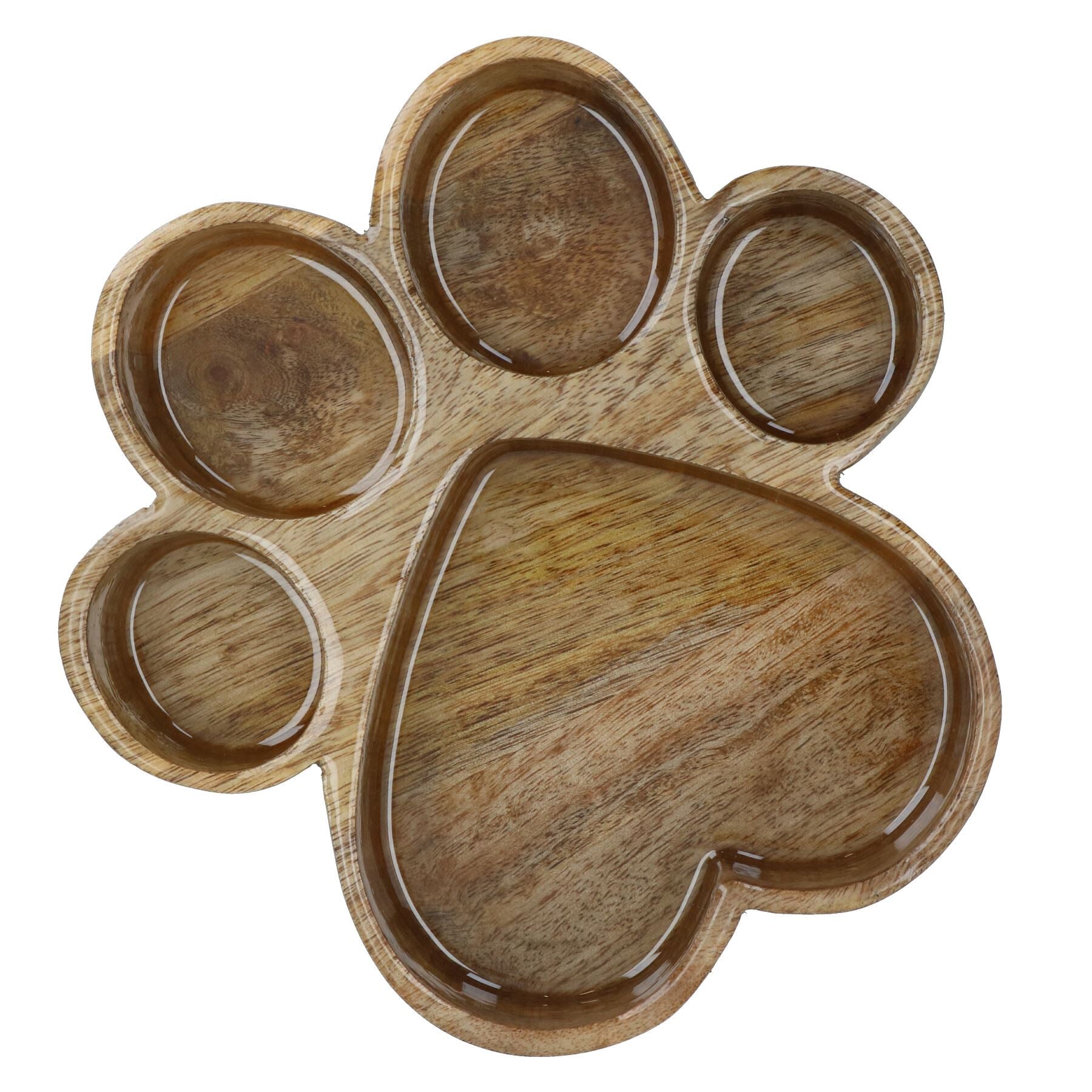 Kleine Holzschüssel mit Pfotenabdruck für kleine Hunde, Futter- und Wassernapf, 600 ml