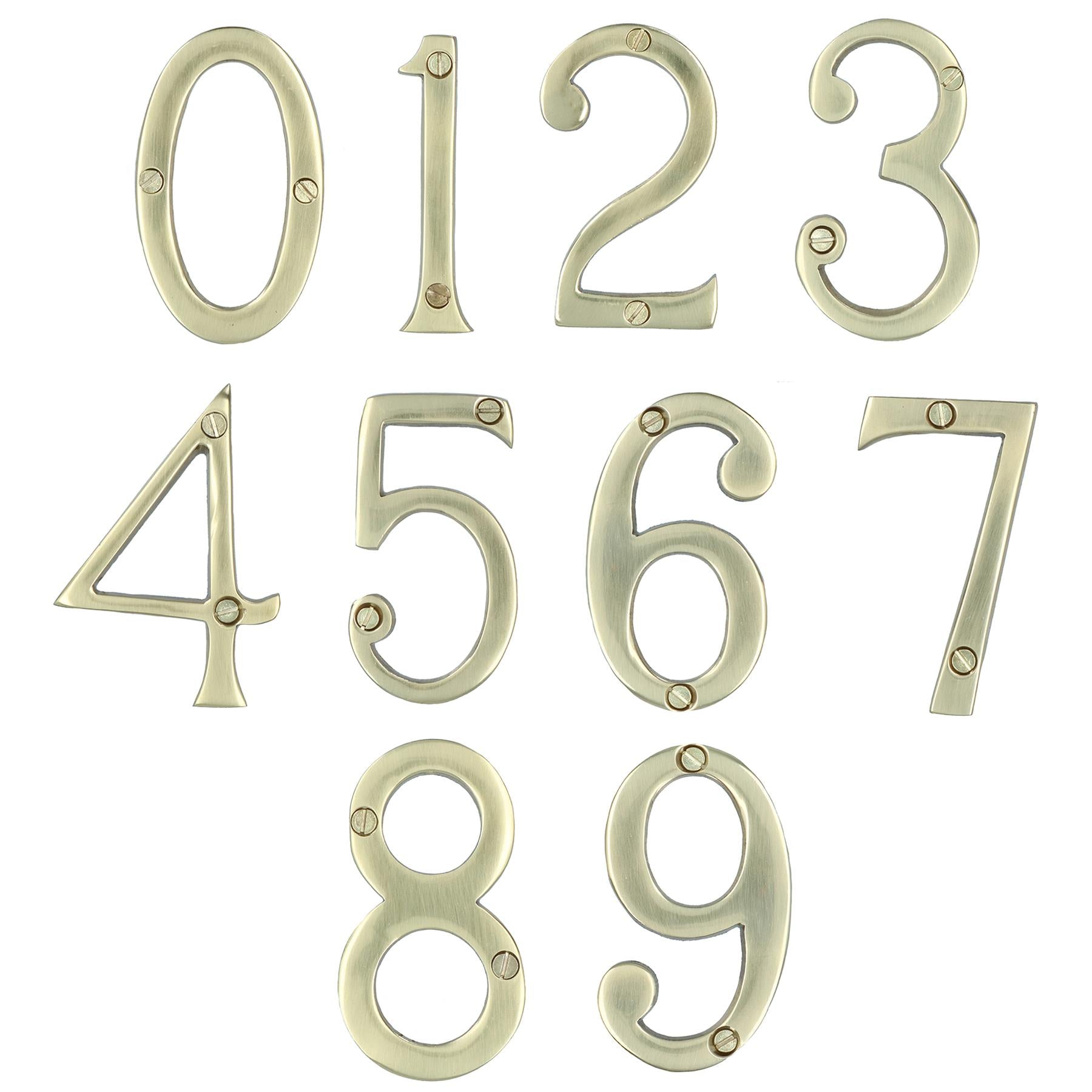 Messing Hausnummern Ziffern 0-9 Türschild 70mm Plakette Straße Brief Mail
