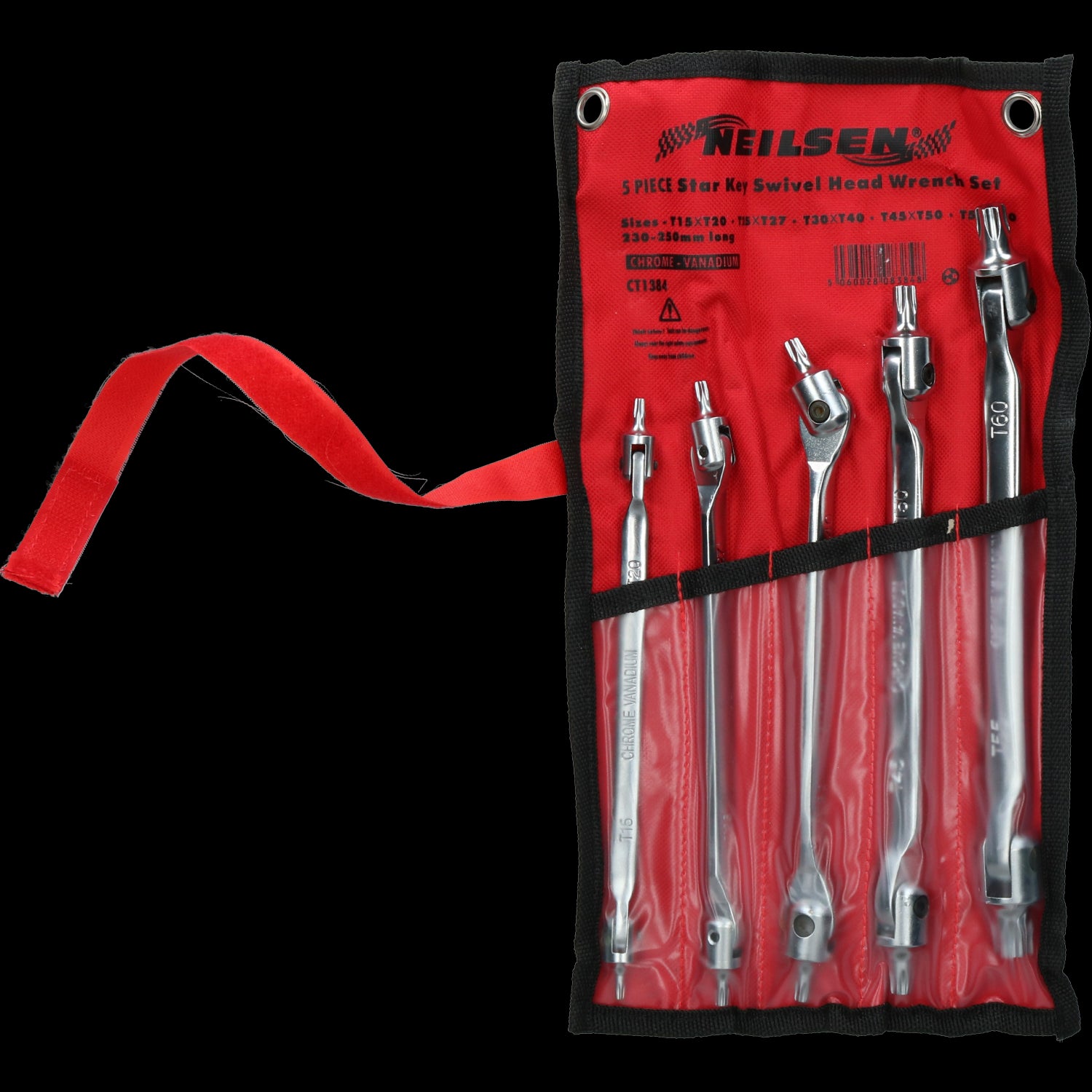 Torx-Außensechskantschlüssel/Stern, Flexi, doppelseitig, drehbarer Kopf, T15 – T60, 5-tlg., 10 Größen