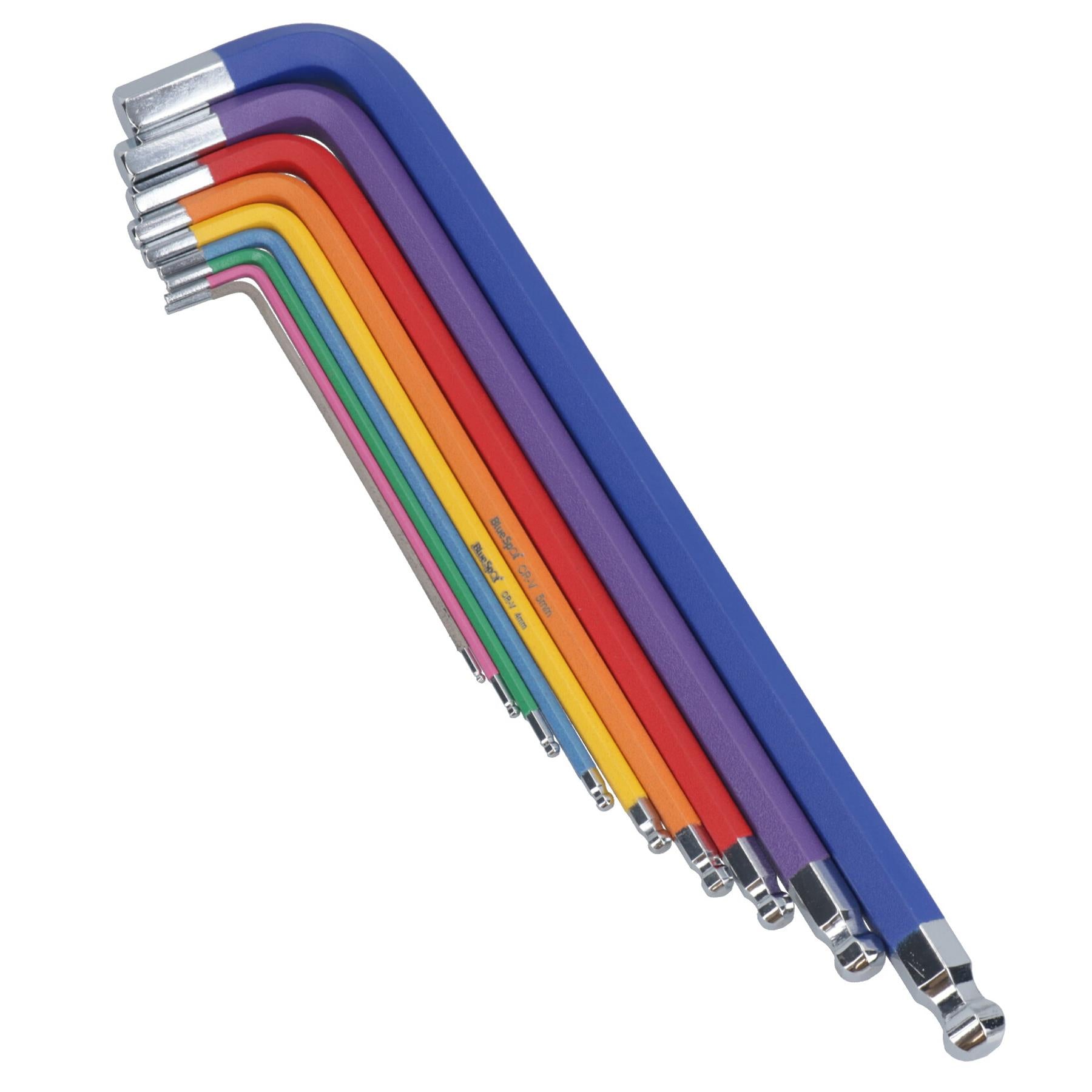 Metric Long Ball Ended Allen hex Keys Multicoloured Anti Slip 1.5 – 10mm 9pc