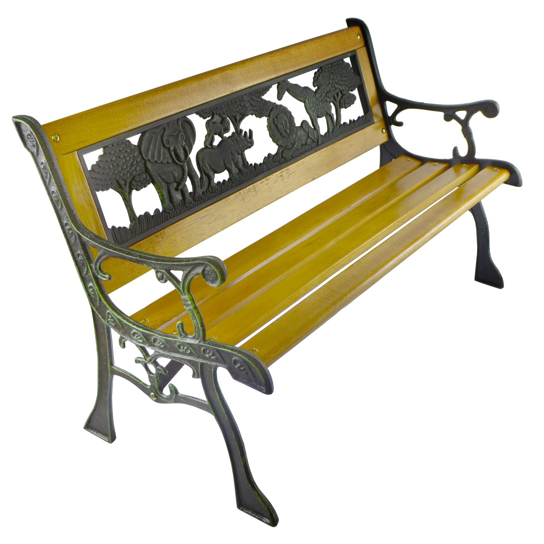 Kids Wooden Garden Furniture Bench Safari Park Iron Legs Patio Decor Seat