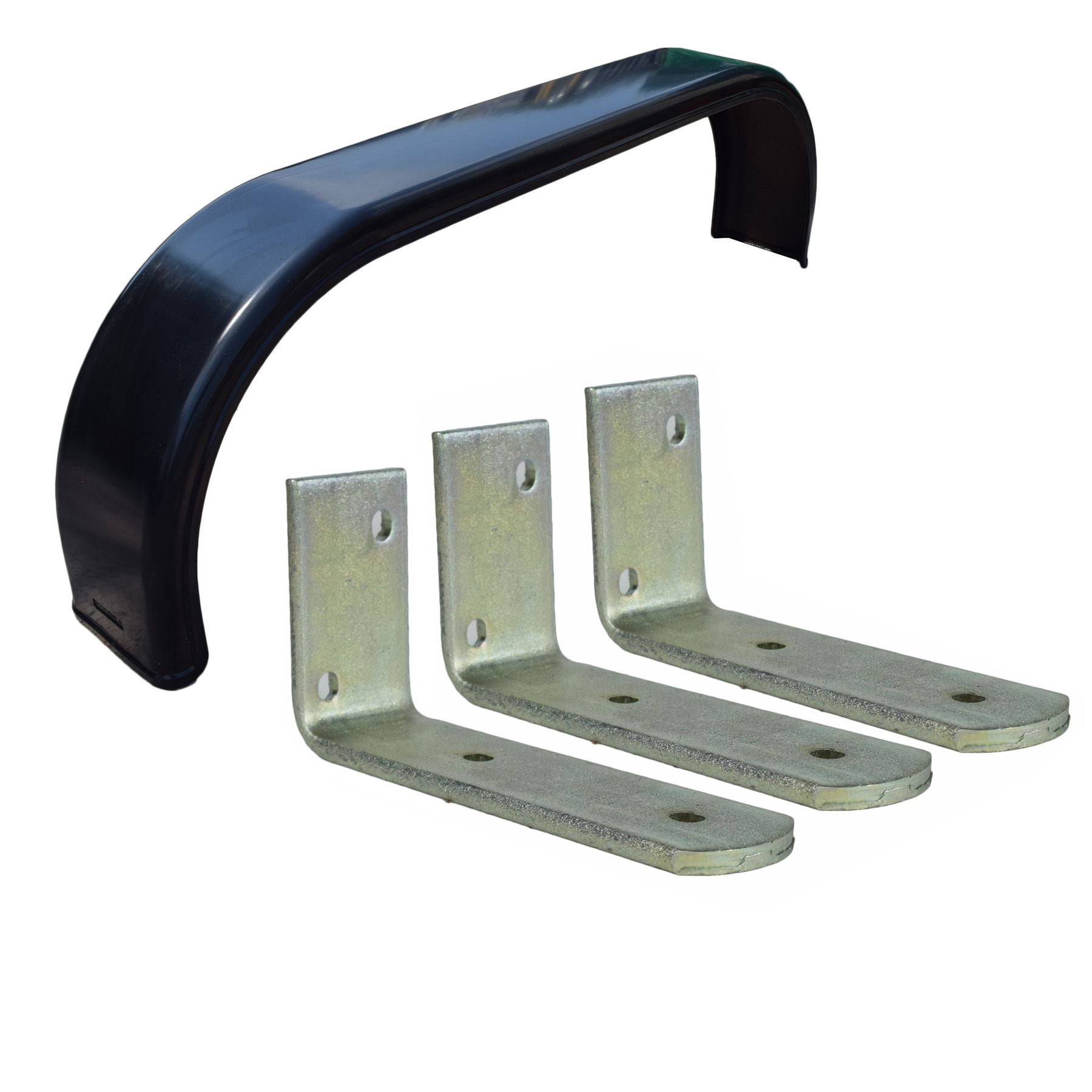 Garde-boue simple 13" 14" pour roues jumelées tandem 61" x 8" et 3 grands supports