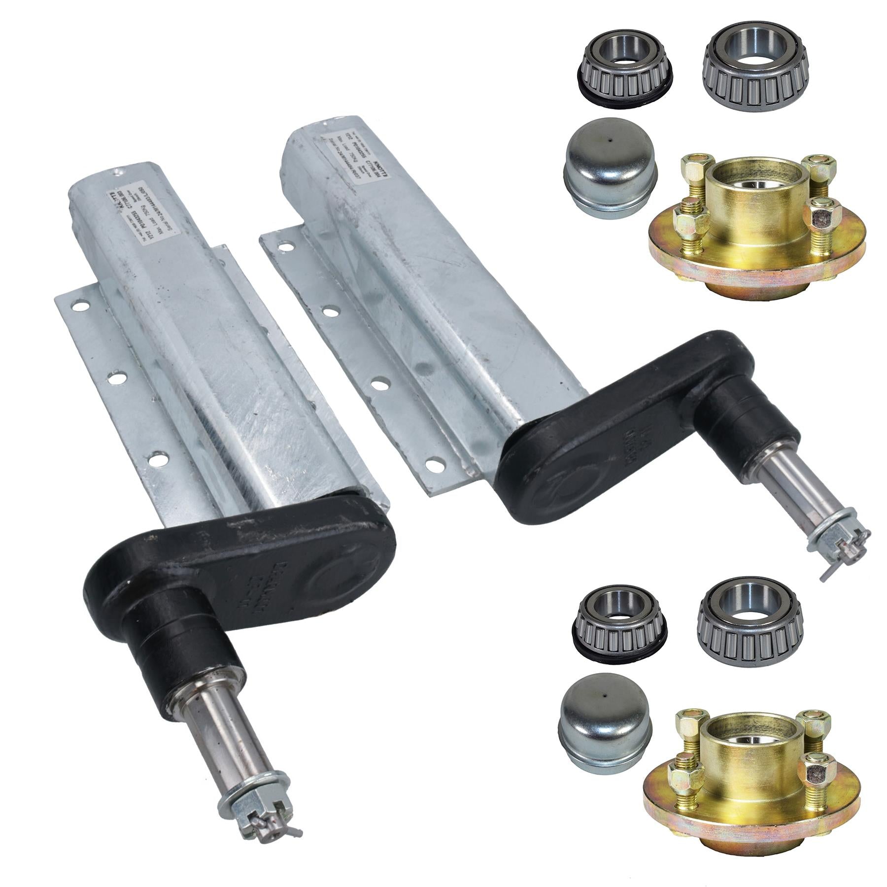 750kg Trailer Suspension Units Extended Sub Axles With 100mm PCD Hubs Pair