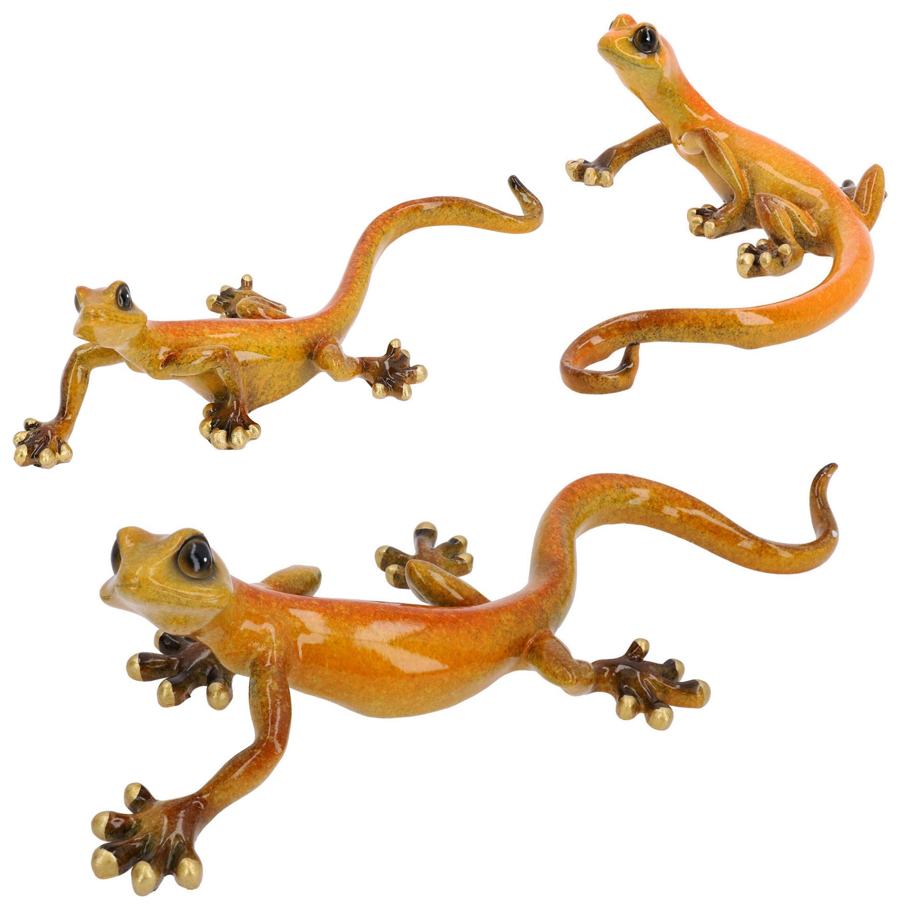 Yellow Speckled Gecko Lizard Resin Wall Shed Sculpture Statue House Full Set