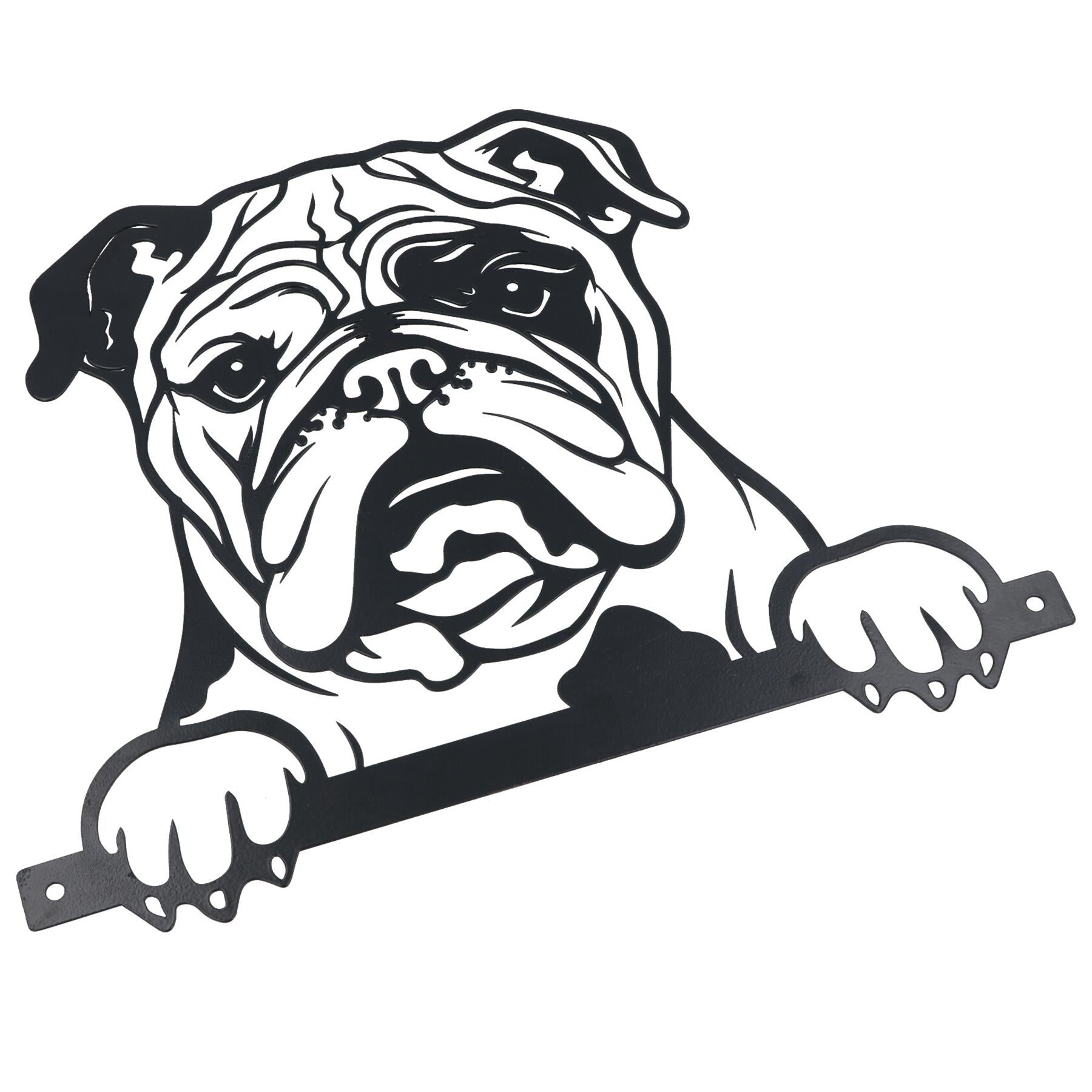 Black Metal Peeking Bulldog Silhouette with Fixing Plate Garden Ornament Gift