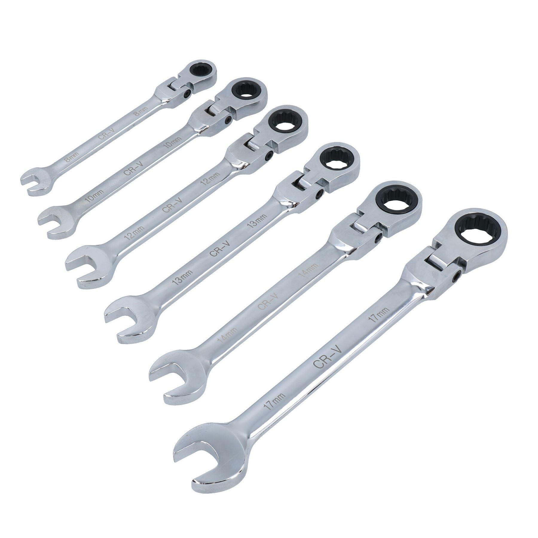 Professional Flexible Head Ratchet Spanners Wrench 6pc Set 8mm - 17mm