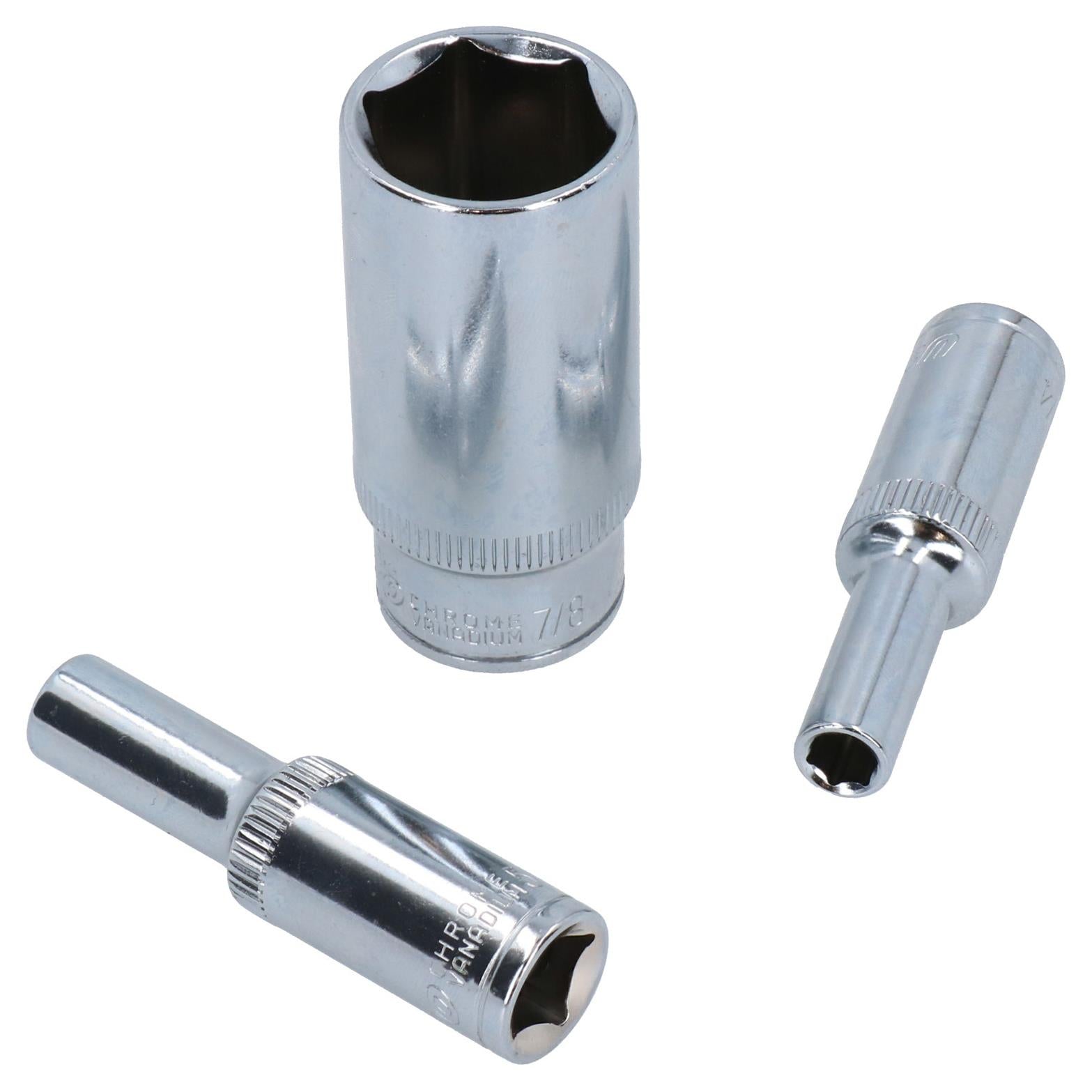 Douilles impériales SAE AF 1/4" - 7/8" 6 points sur rail, 12 pièces, empreinte profonde 3/8" AT939