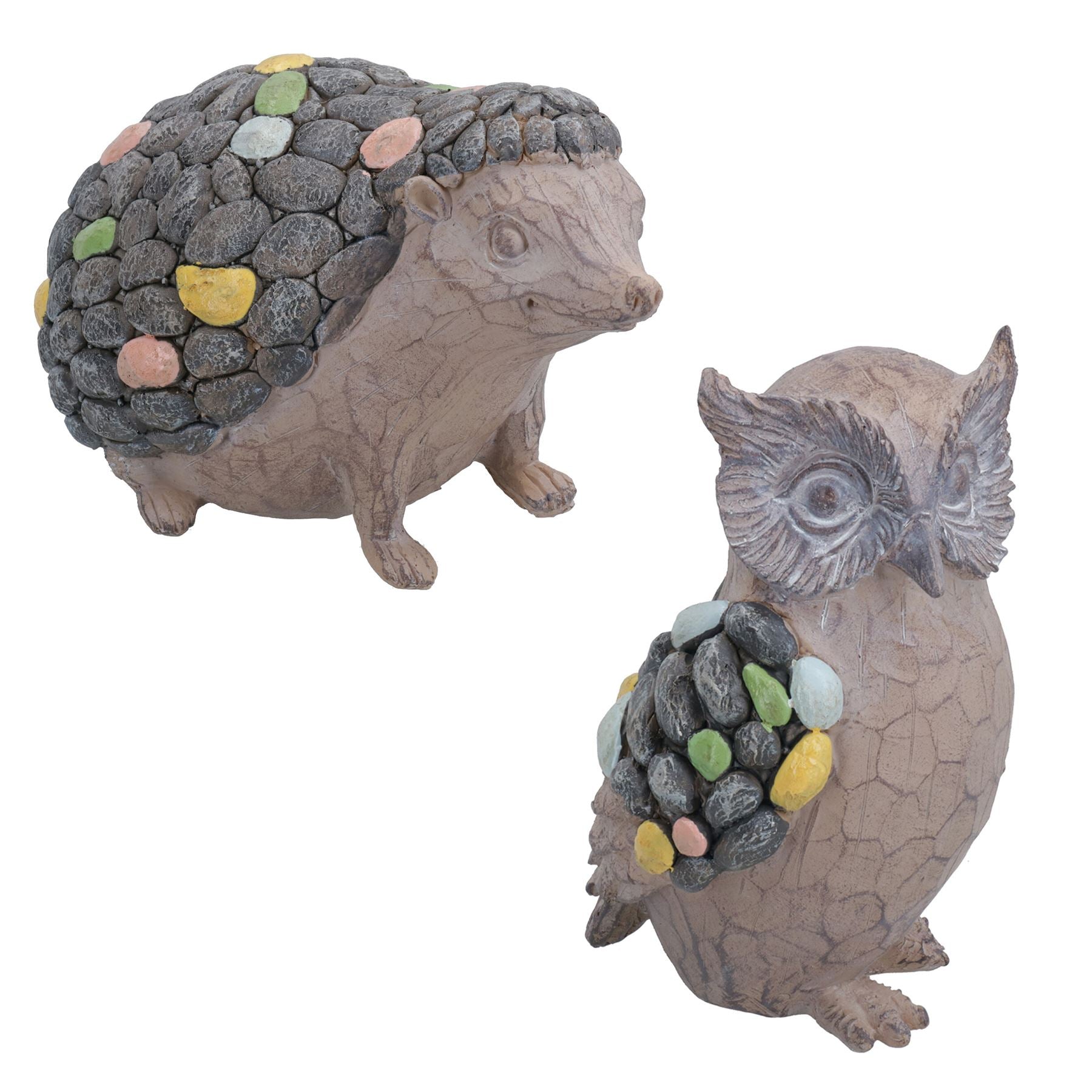 Igel & Eule Harz Skulptur Statue Haus Hause Ornament Figur Tier