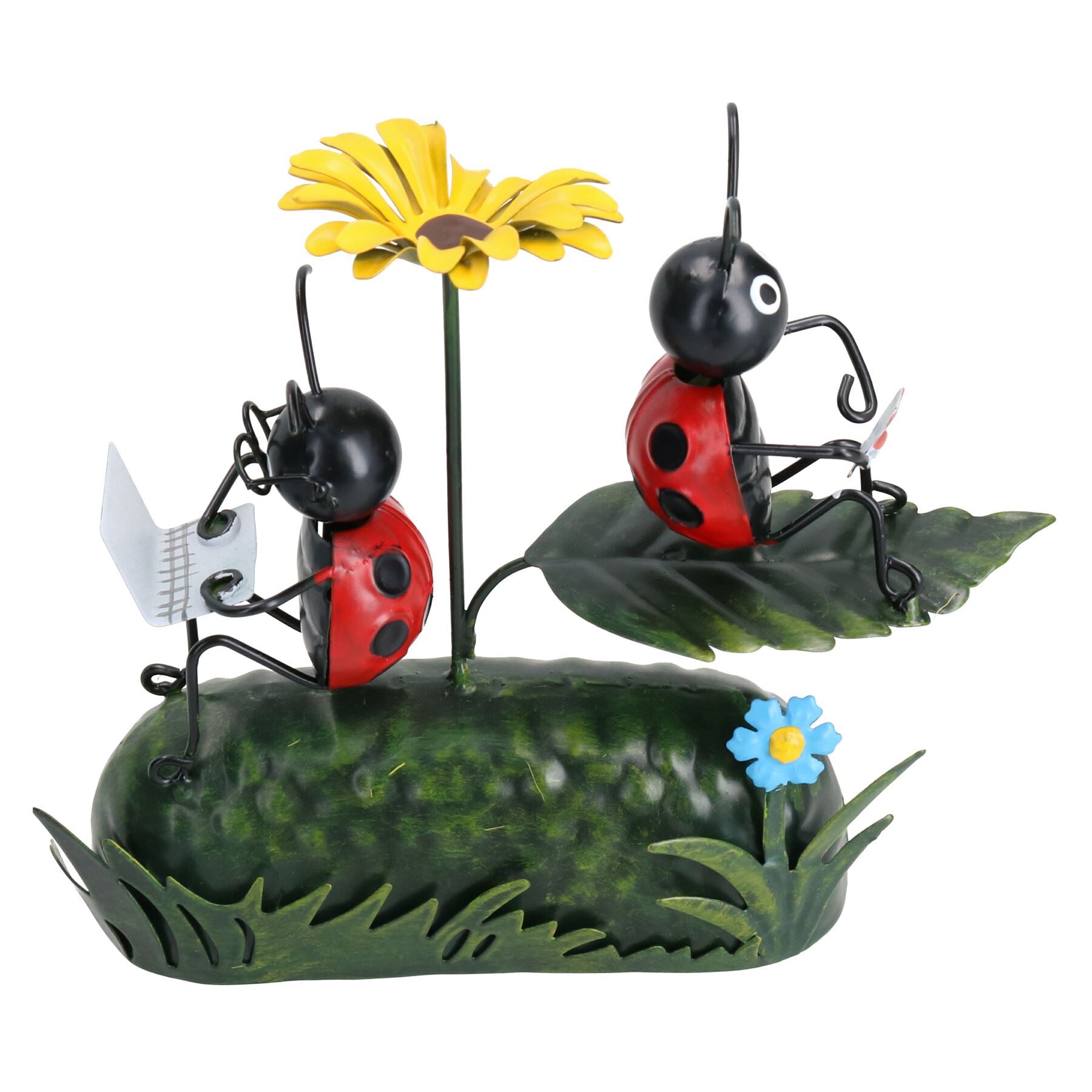 Coccinelle miniature en métal avec parapluie à fleurs, décoration de jardin 7 x 16 x 20 cm