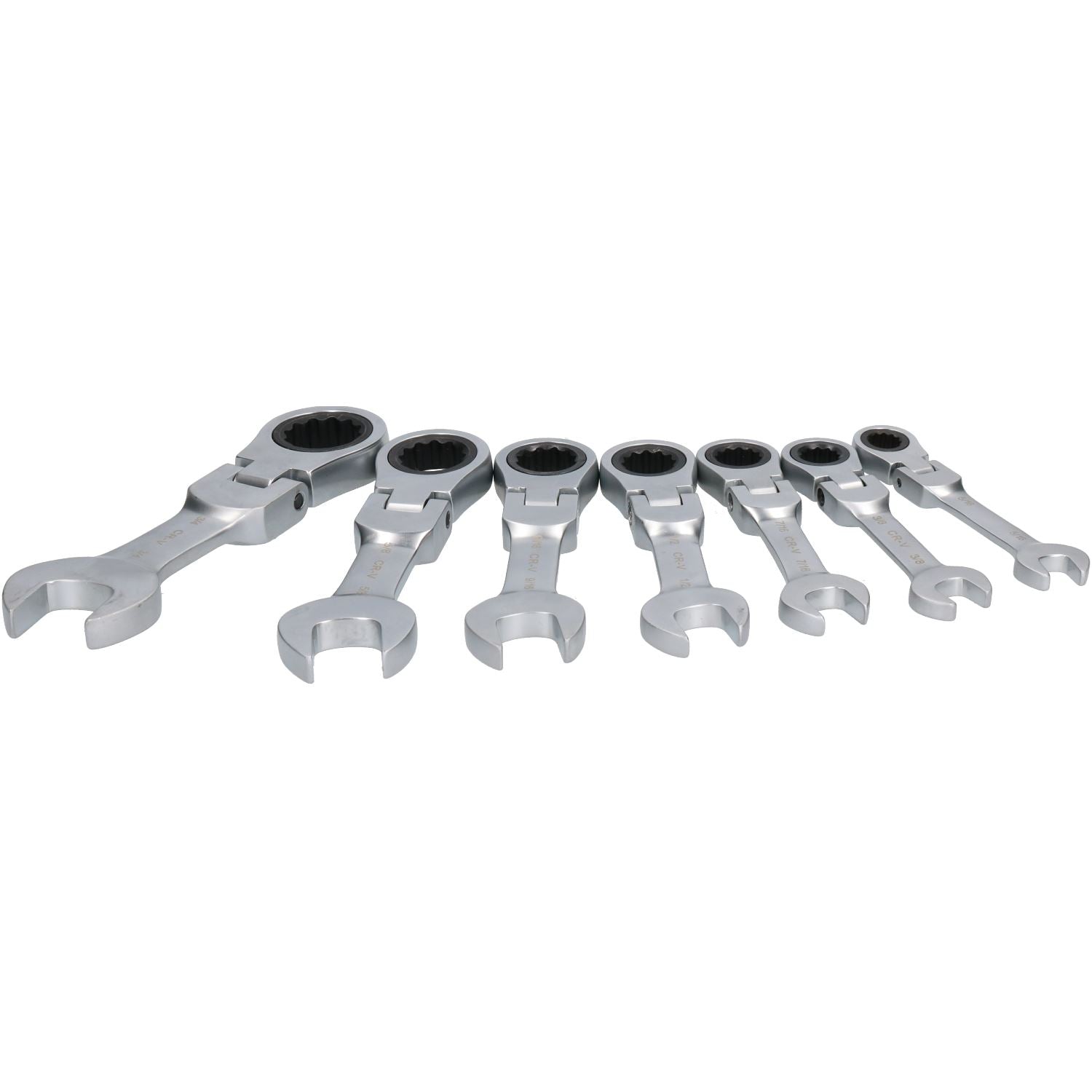 Metrischer + imperialer Stubby Flexible Flexi Ringmaulschlüsselsatz mit Ratsche, 12-teilig