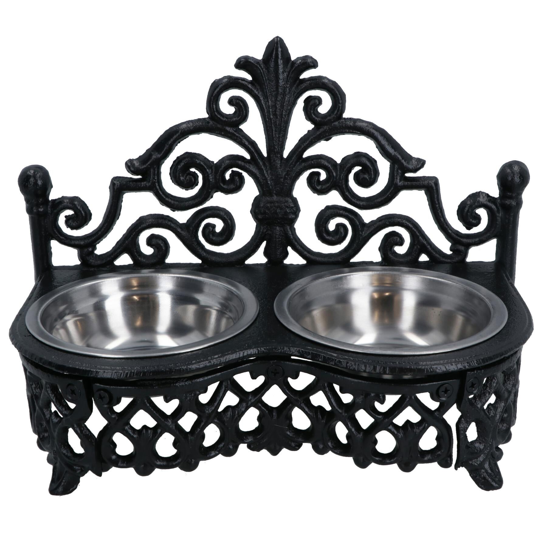 Dog Puppy Cat Feeding Food Bowls Dishes Stainless Steel / Cast Iron Stand
