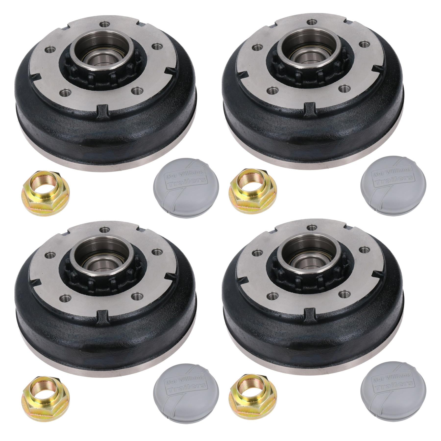4pk 250 x 40mm Brake Drums & Bearings for Ifor Williams Trailer 5 Stud 6.5" PCD
