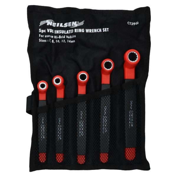 5-teiliges VDE-isoliertes Ringschlüssel-Set 7 mm – 14 mm Elektriker 1000 V AC
