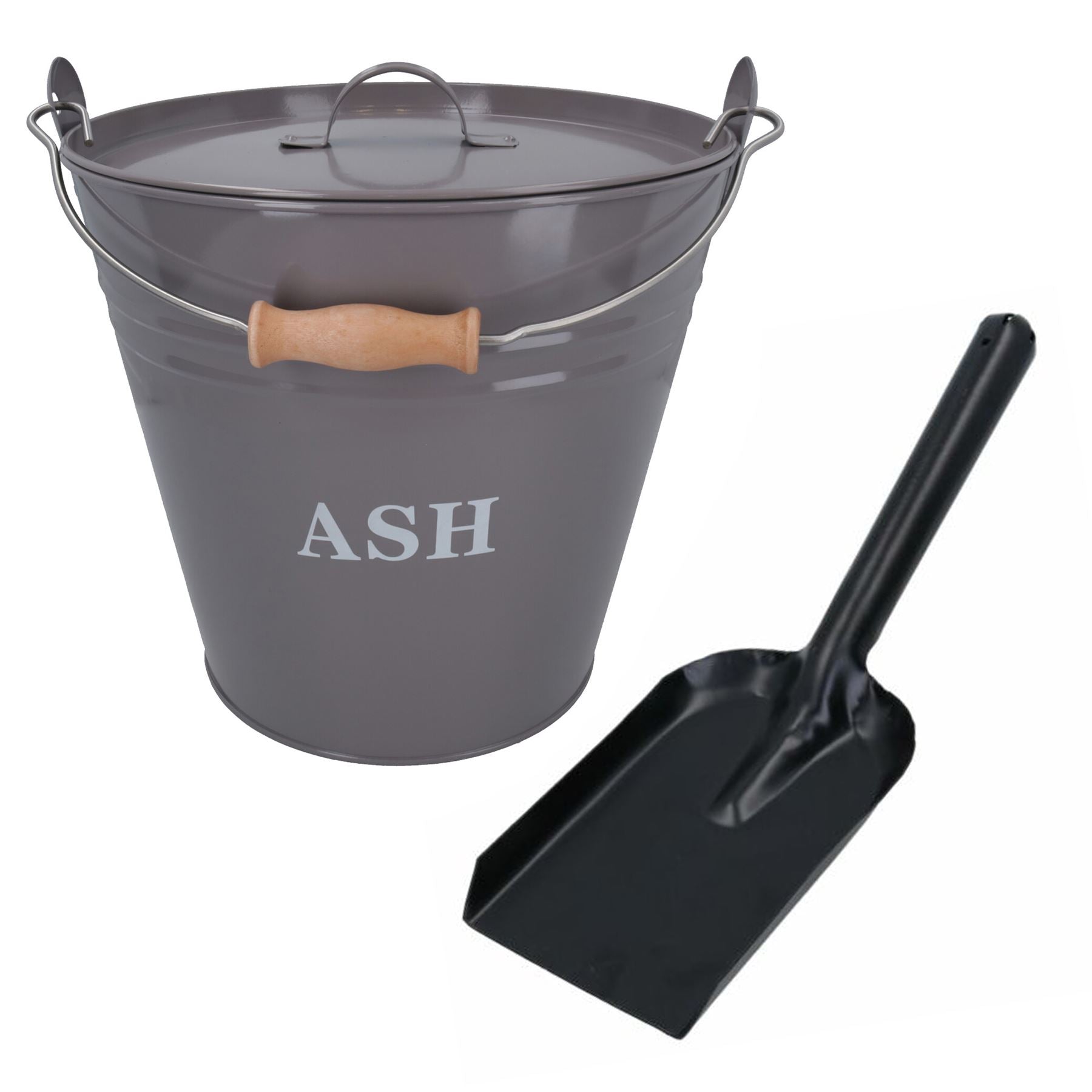 Grey Coal Bucket With Lid & 5" Shovel Metal Ash Tidy Bin Coal Fire Log Burner