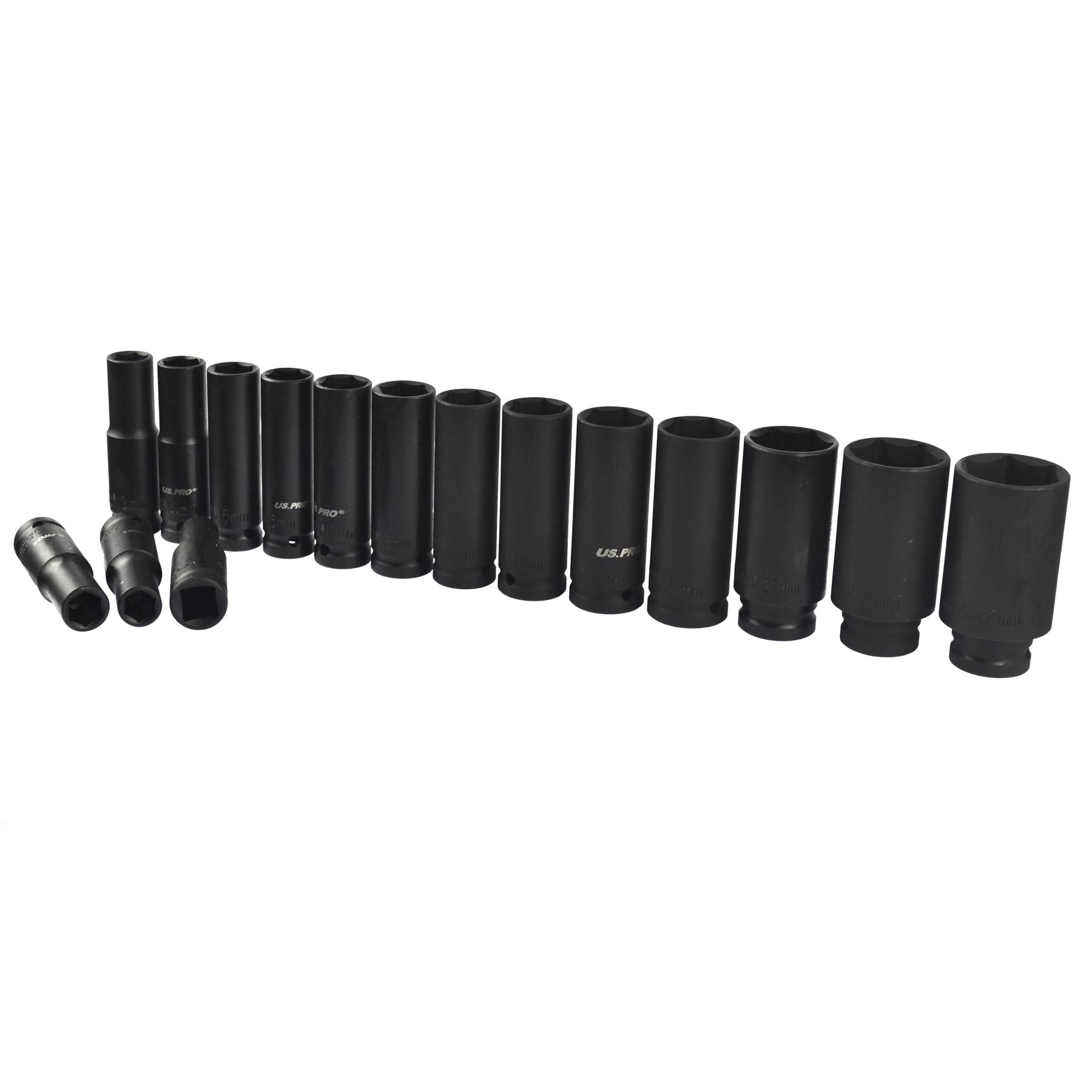 Jeu de 16 douilles à choc profondes européennes à 6 pans 1/2" 10 - 32 mm US PRO AT468