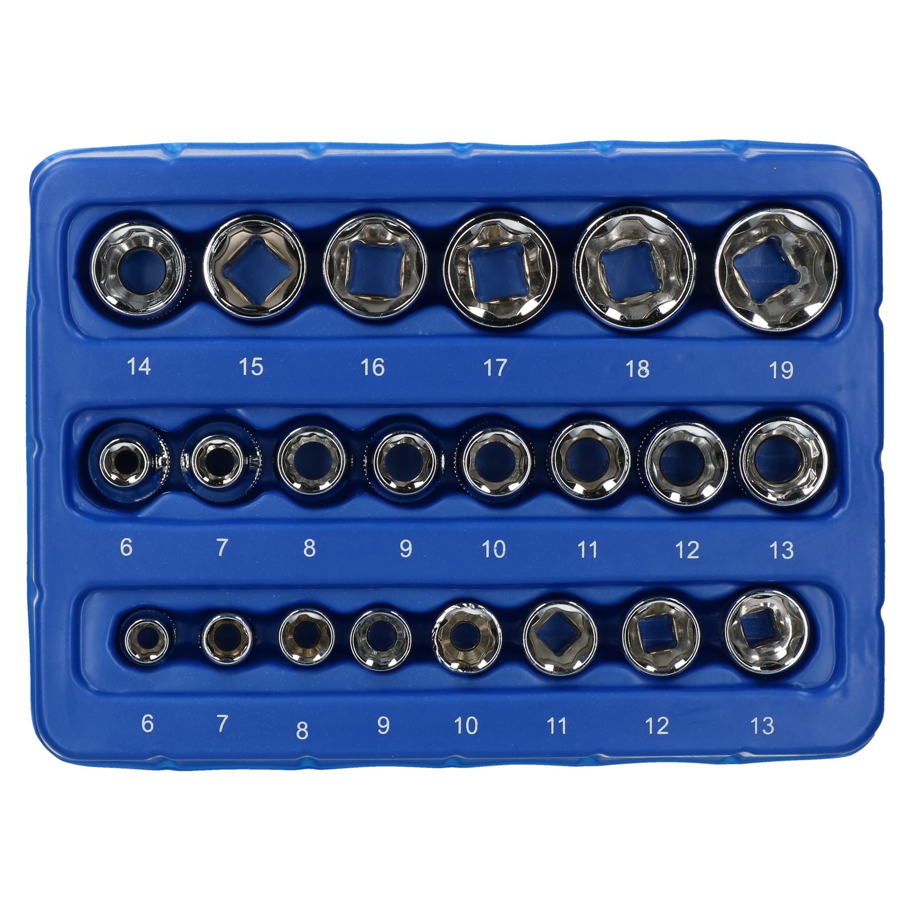 Jeu de douilles métriques peu profondes Super Lock MM à entraînement 1/4" et 3/8" 6 mm - 19 mm 22 pièces
