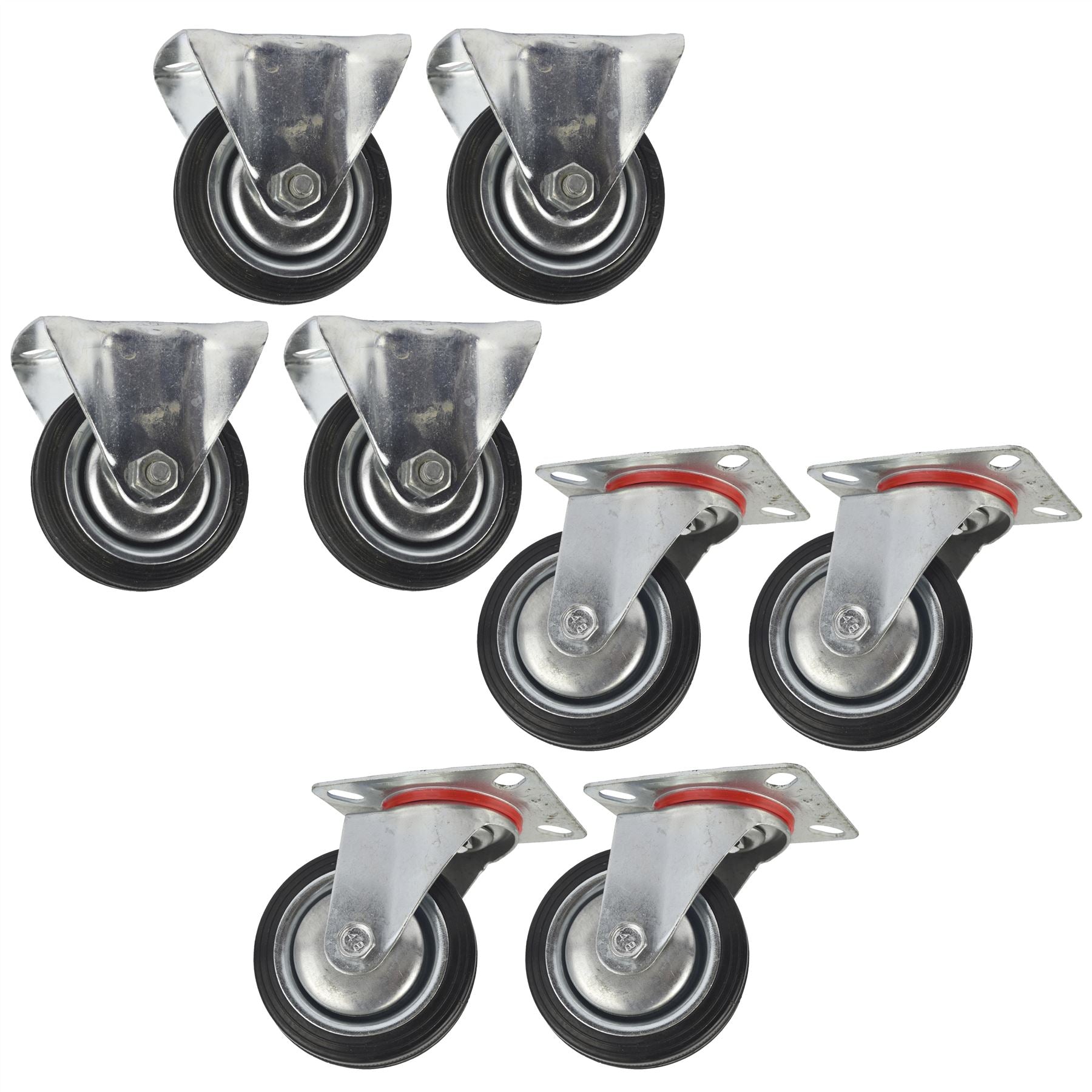 Roulettes pivotantes et fixes en caoutchouc de 3 po (75 mm) pour chariot (lot de 8) CST01_02