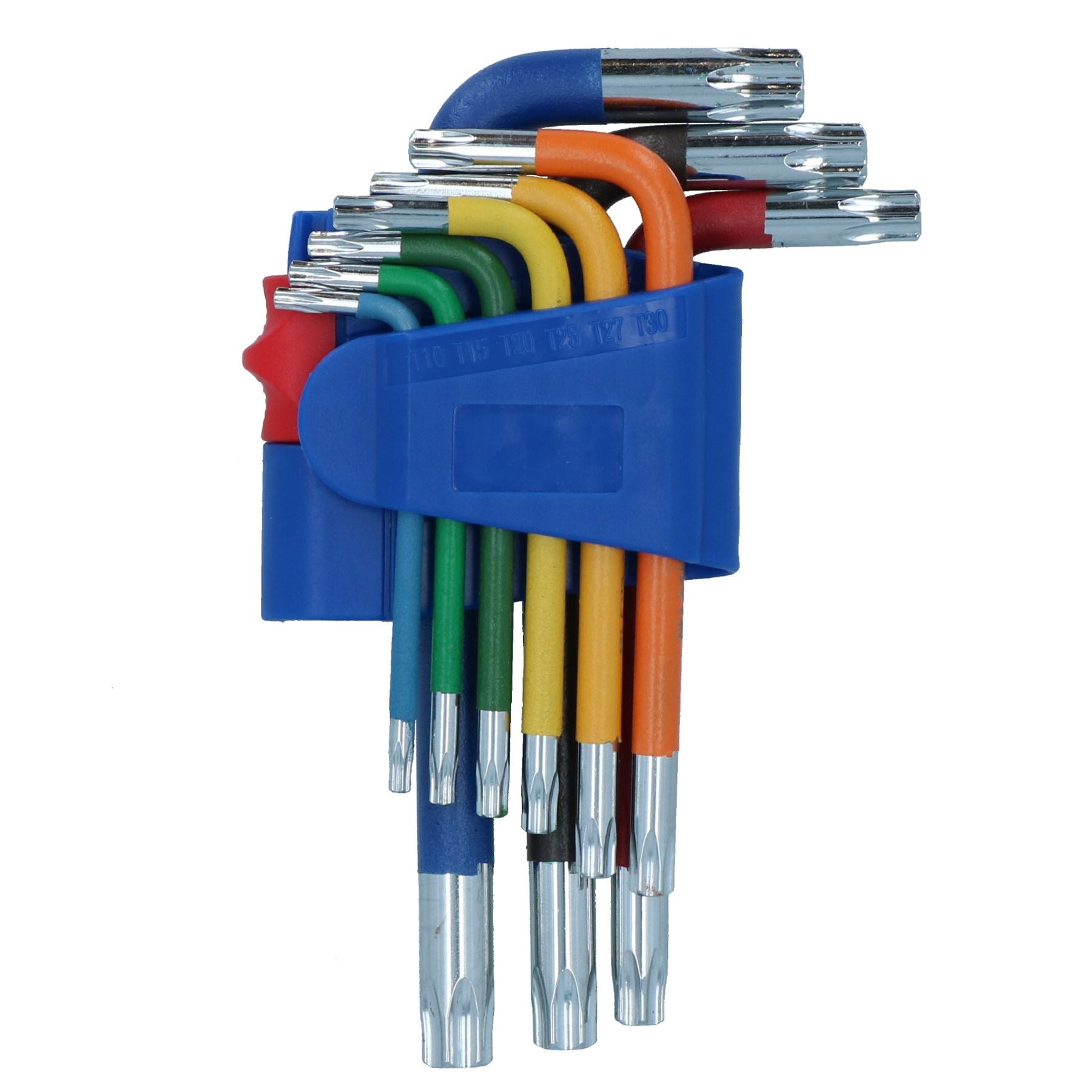 9-tlg. Torxschlüssel mit kurzem Stern, manipulationssicher, mehrfarbig, mit Halter, T10 – T50