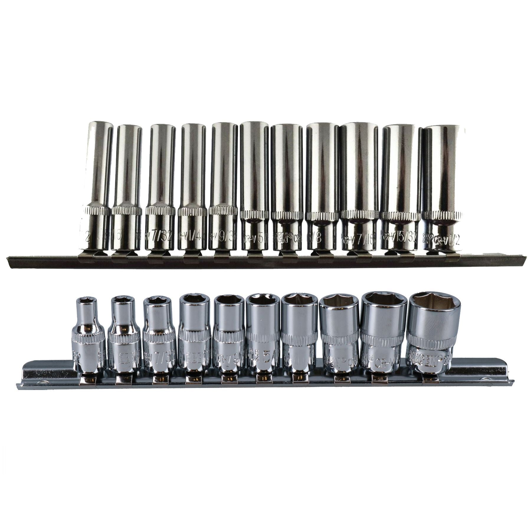 Douilles impériales AF SAE à 6 pans, 1/4" peu profondes et profondes, 5/32" – 1/2", 20 pièces