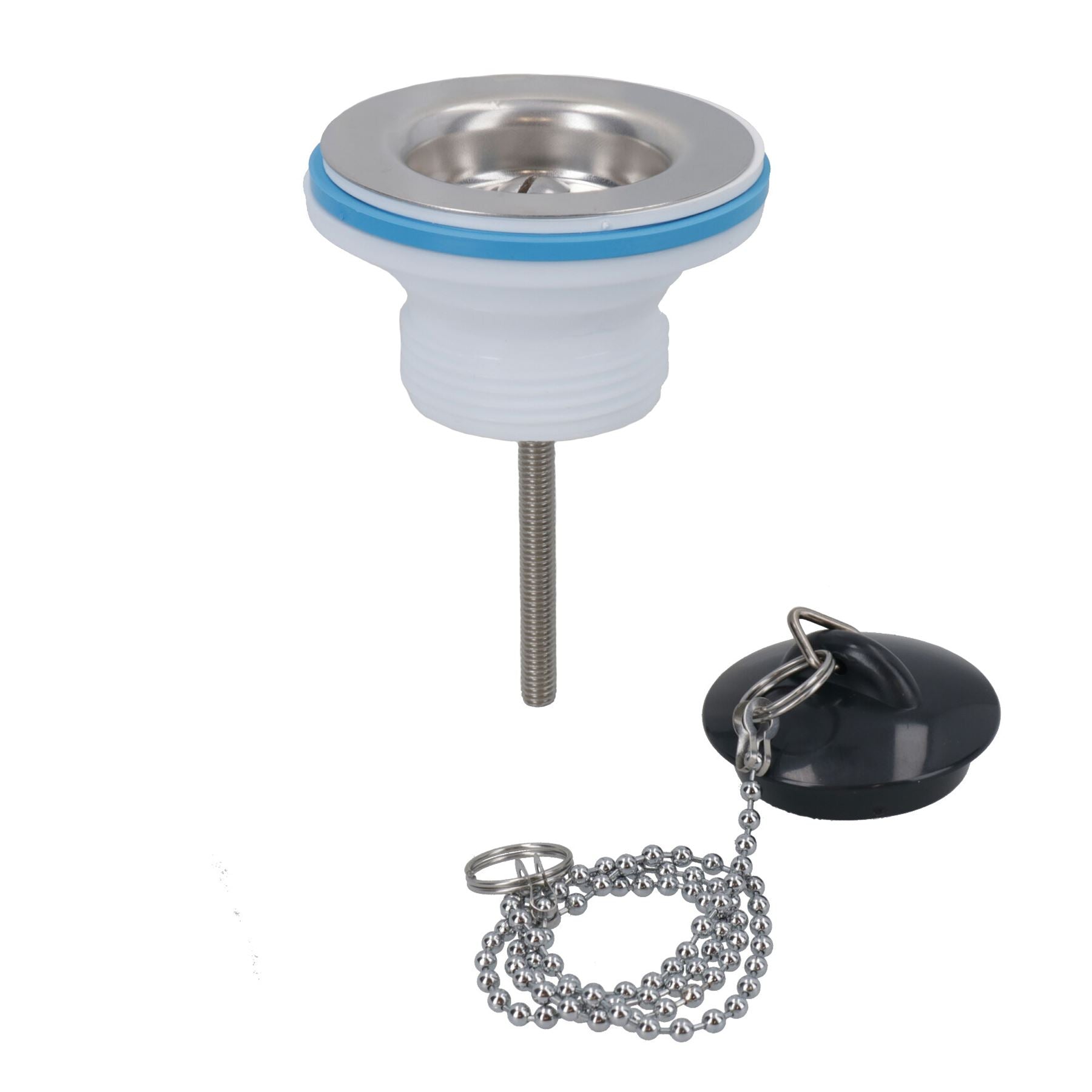1-1/4in. Kitchen Sink Strainer Waste Complete With Plug + Chain + Fixing Bolt