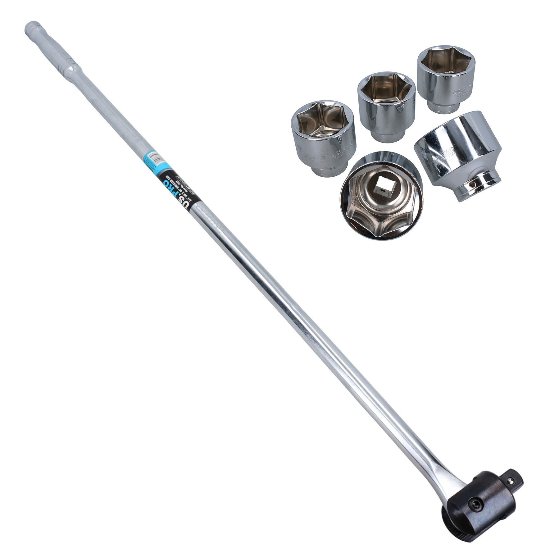 Hochleistungs-Leistungsschalter-Powerbar mit 3/4-Zoll-Antrieb + 5 flache metrische Stecknüsse 55 – 70 mm