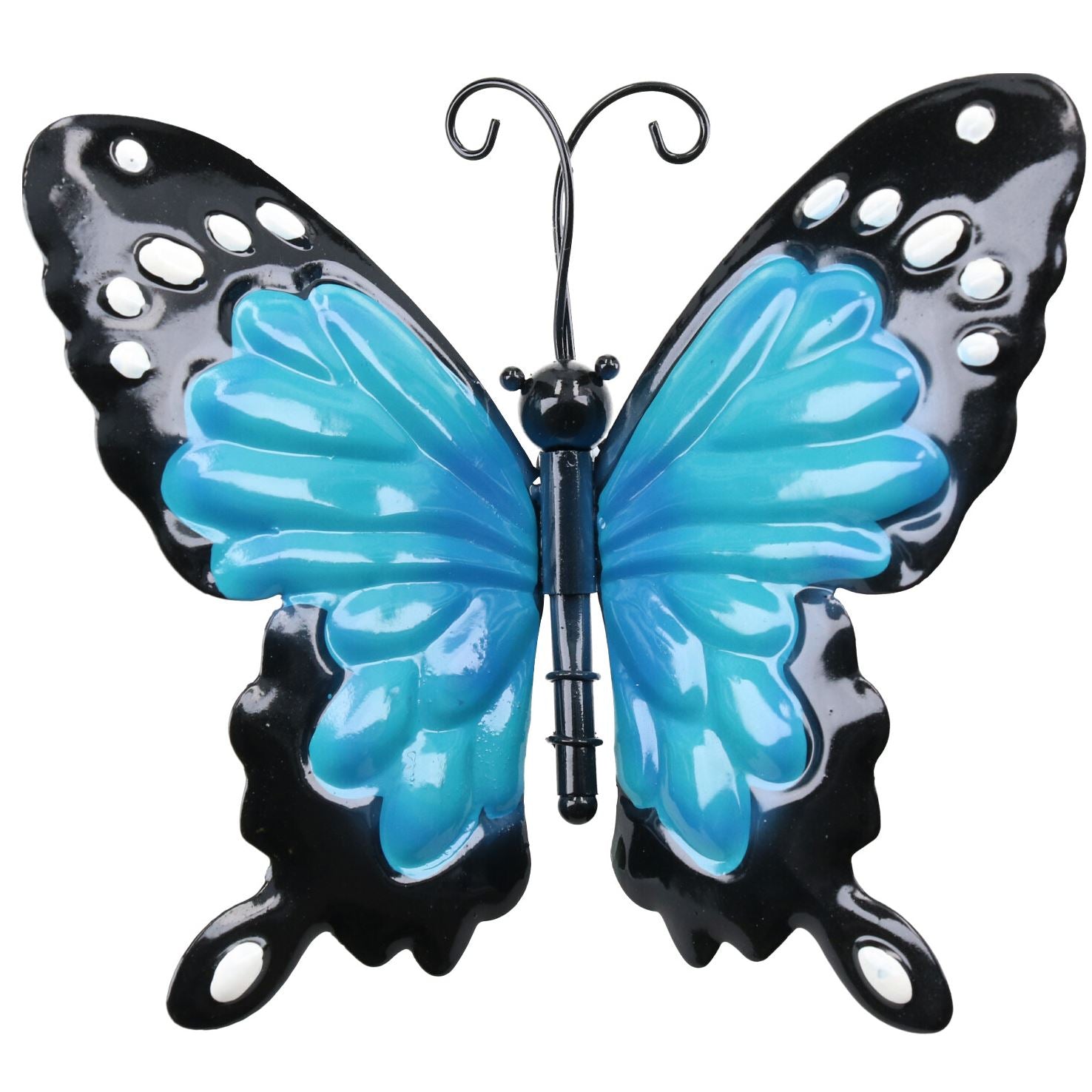 Kleiner 3D-Schmetterling aus blauem Metall, Wanddekoration für den Garten/zu Hause, 7 x 12 x 14 cm