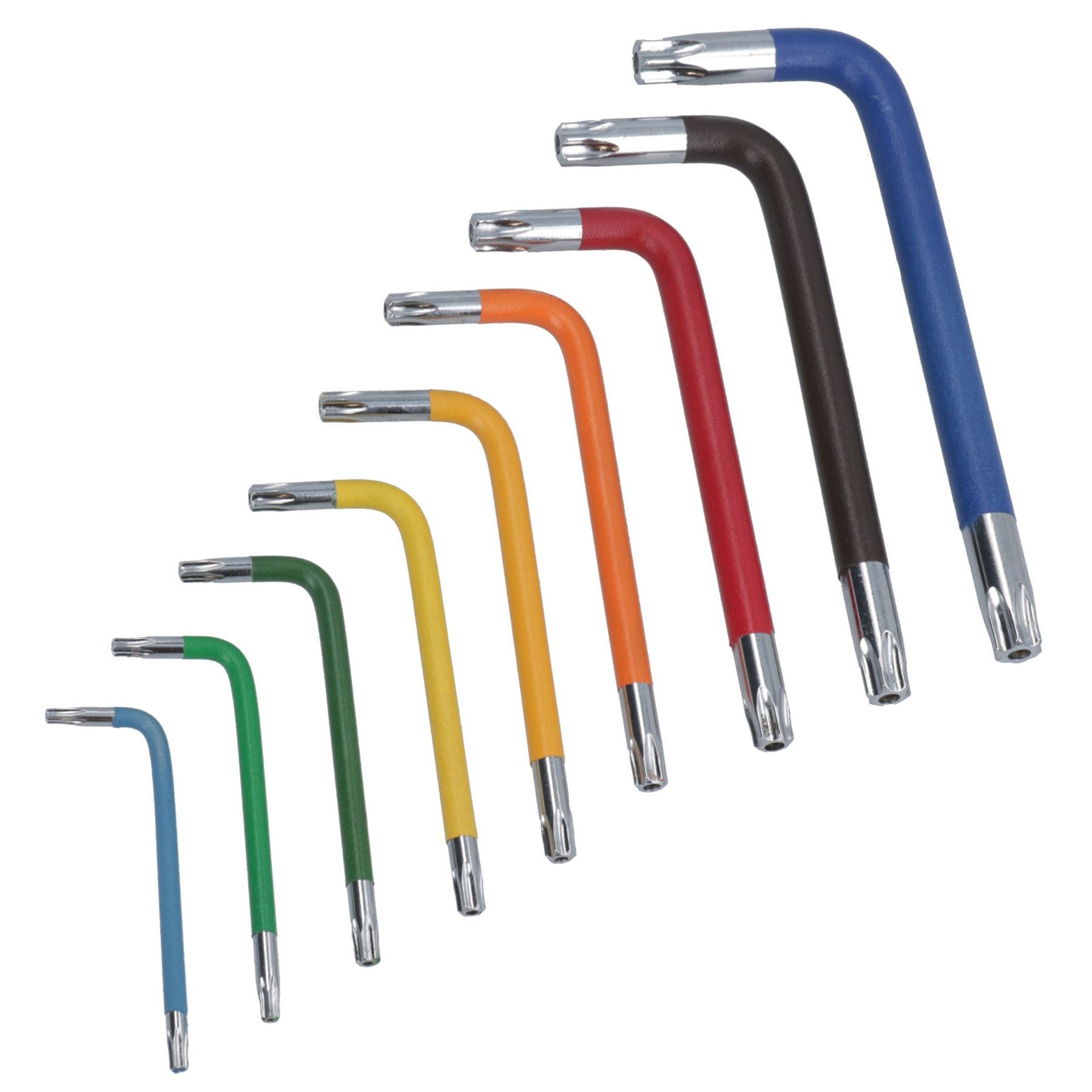 9-tlg. Torxschlüssel mit kurzem Stern, manipulationssicher, mehrfarbig, mit Halter, T10 – T50