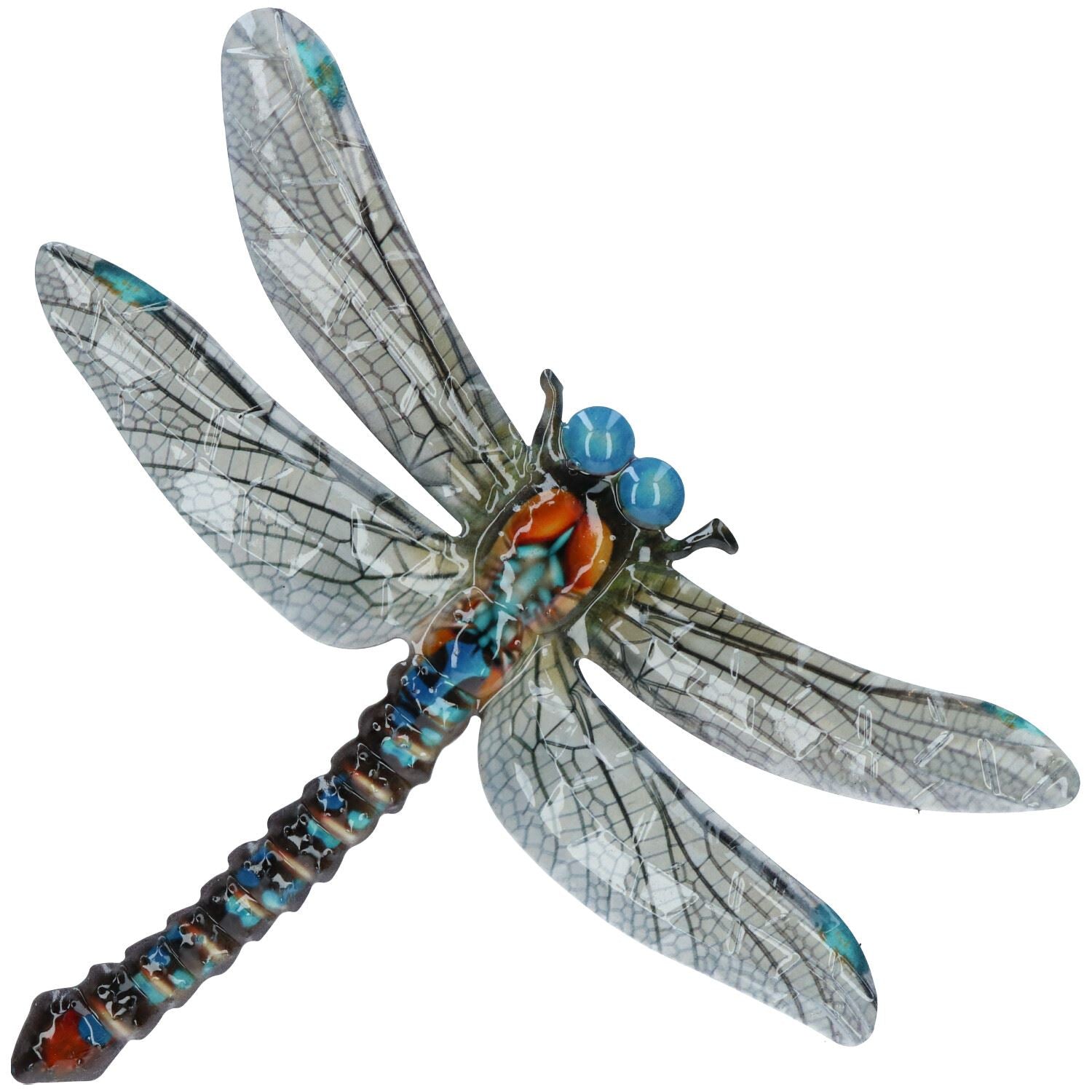 Libelle aus Metall für Garten/Haus, Wandkunst, Blau oder Grün, 35 x 28 cm