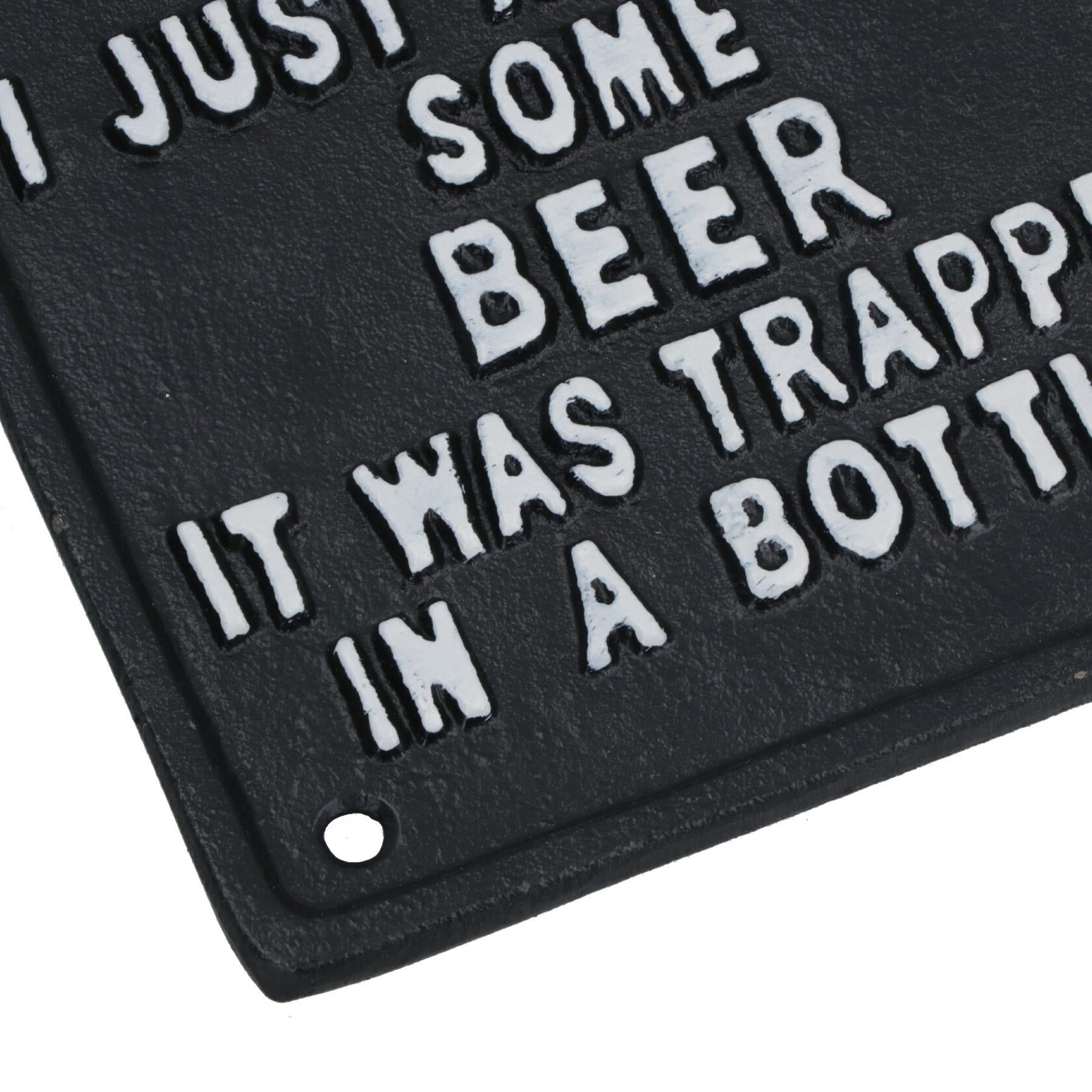 Trapped In a Bottle Opener Beer Cast Iron Sign Gift Garage Shed Bar Man Cave