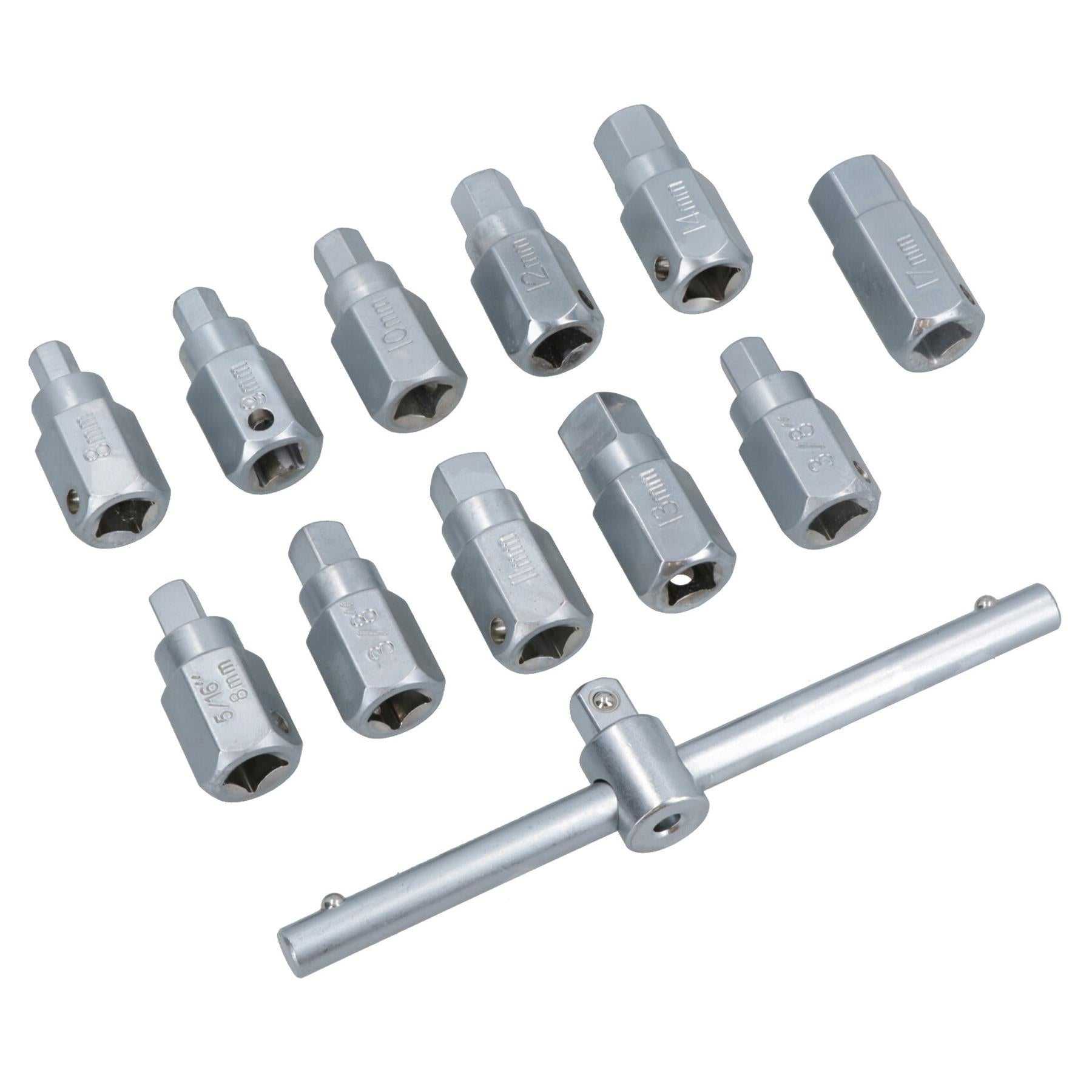 12pc Oil Drain Plug Key Set For Gear Boxes Back Axles Gearbox Hex + Square Bits