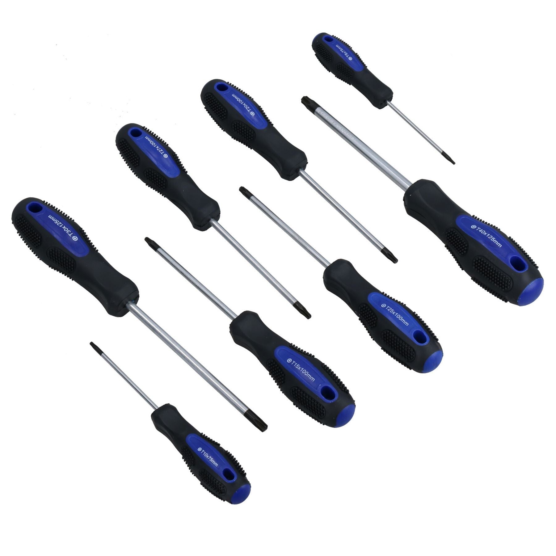 8-teiliger Torx-Sternschraubendrehersatz mit gummiertem Griff T8 – T40