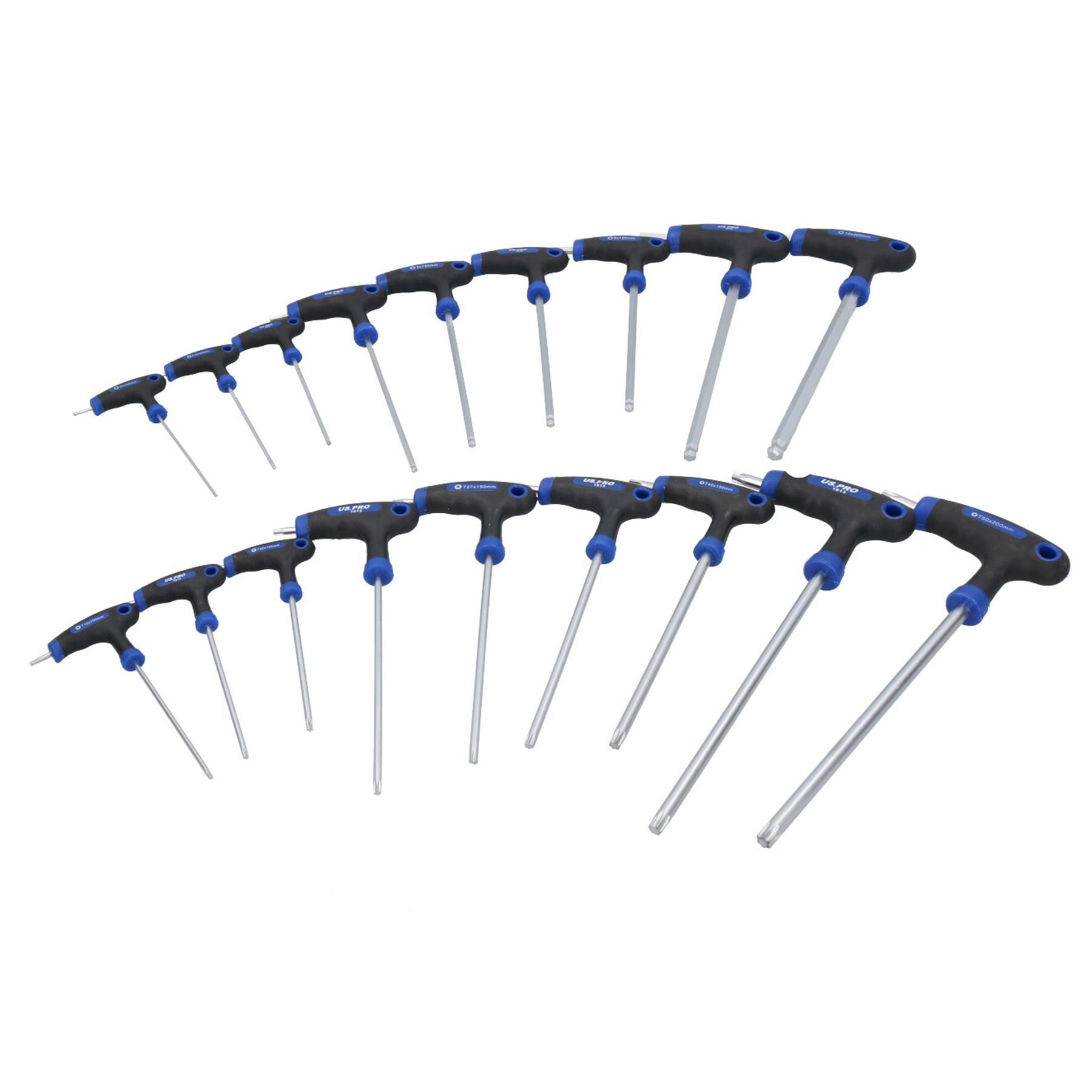 Metrischer Inbusschlüssel + Torx-Stern-T-Stangensätze 2 – 10 mm T10 – T50, 18-tlg.