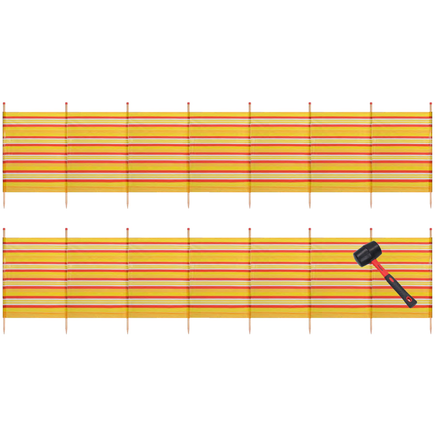 Abri de plage coupe-vent à 8 poteaux 1,5 m sur 4,6 m avec écran d'intimité et bande jaune