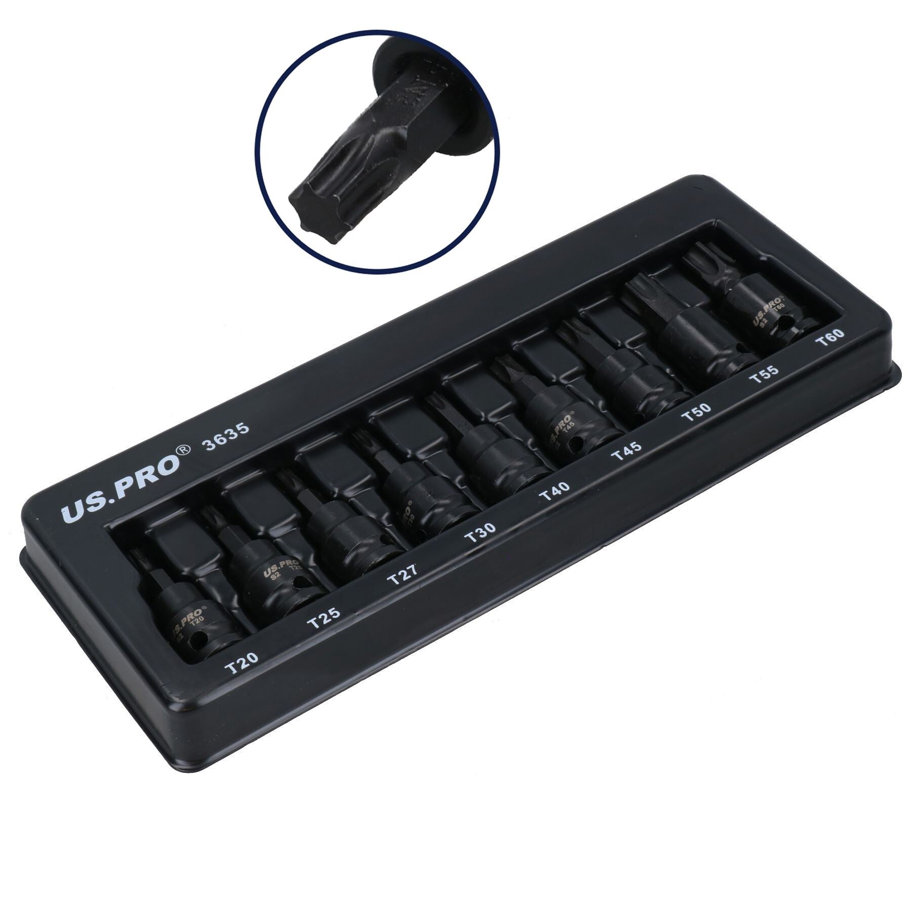 Douilles Torx / Star à impact, entraînement 3/8 po, courtes et courtes, T20 – T60, lot de 9 pièces