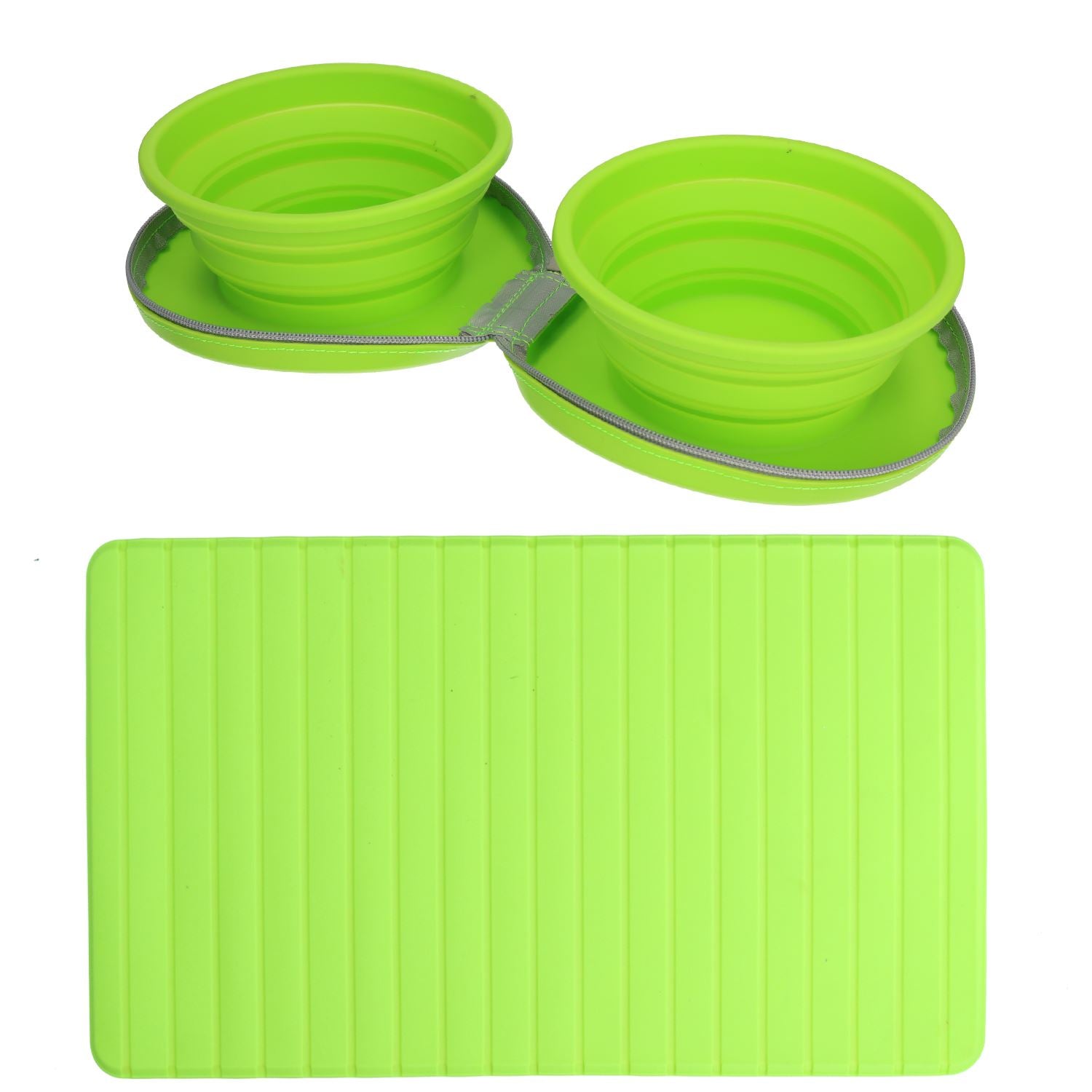 Collapsible Silicon Portable Dual Pet Dog Bowl  & Travel Mat Travel Accessory