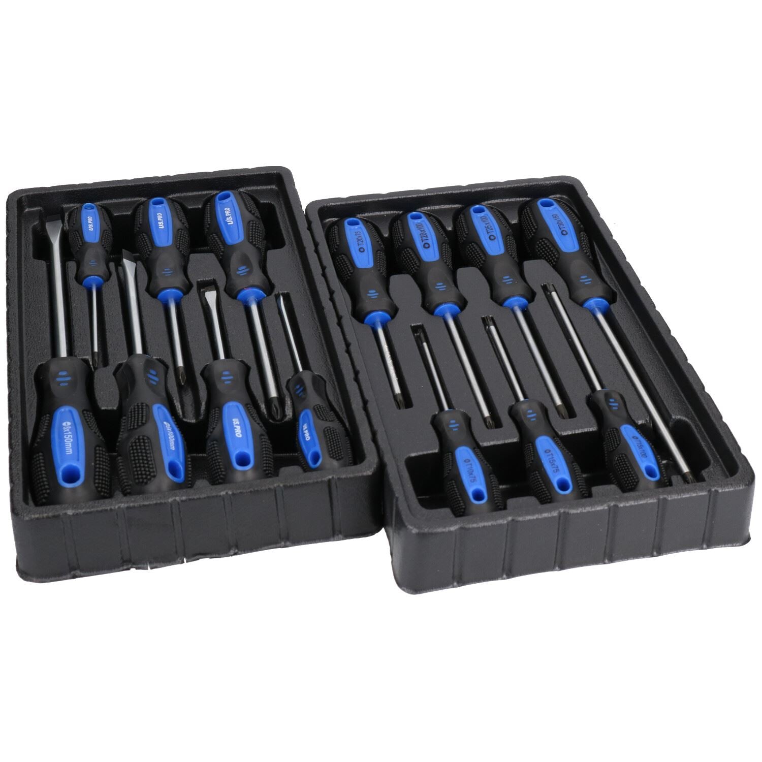 Jeu de tournevis à tête plate Phillips et Torx avec embouts magnétiques et poignée coussinée 14 pièces