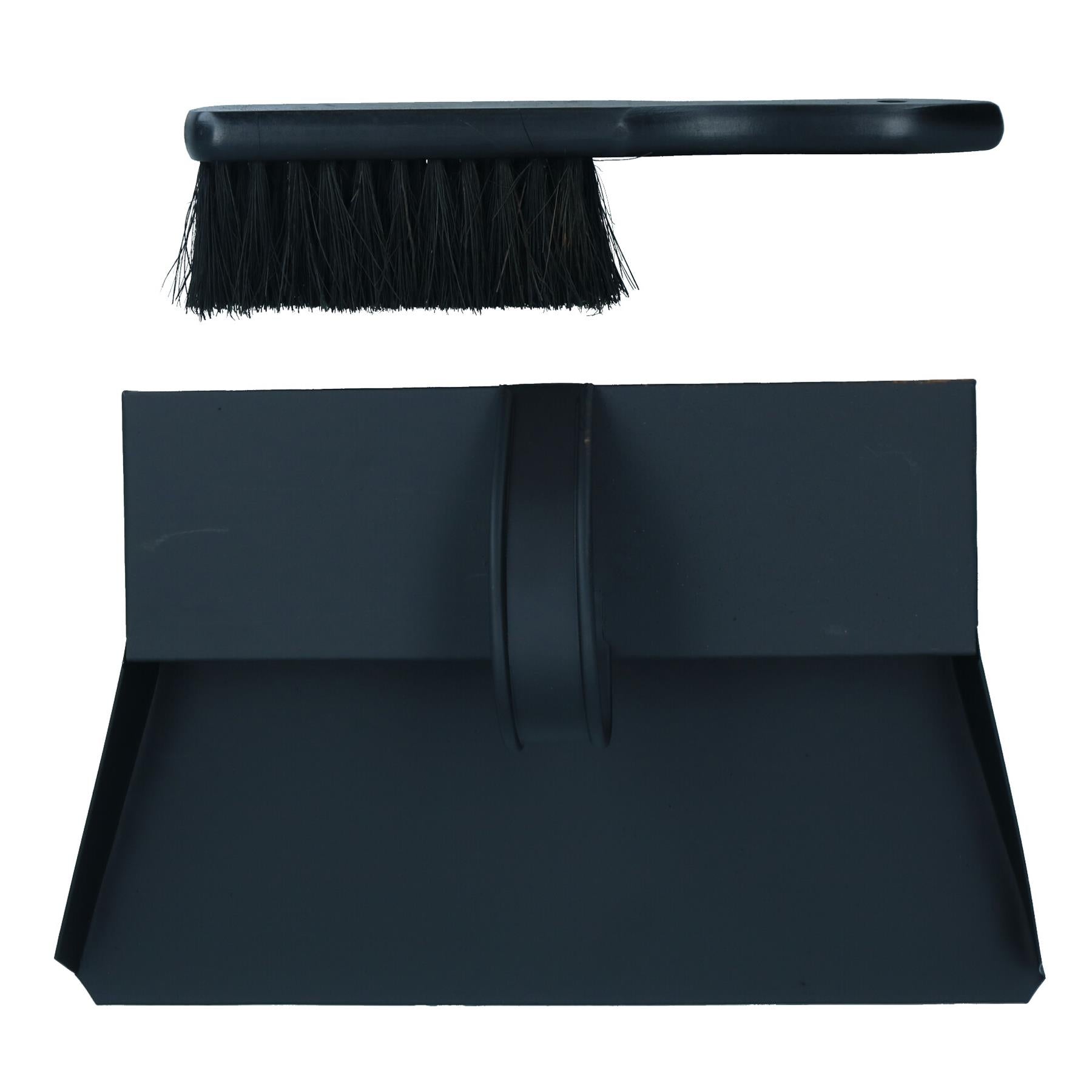 Black Hooded Bannister Dustpan and Brush Ash Carrier Fire Place Log Burner
