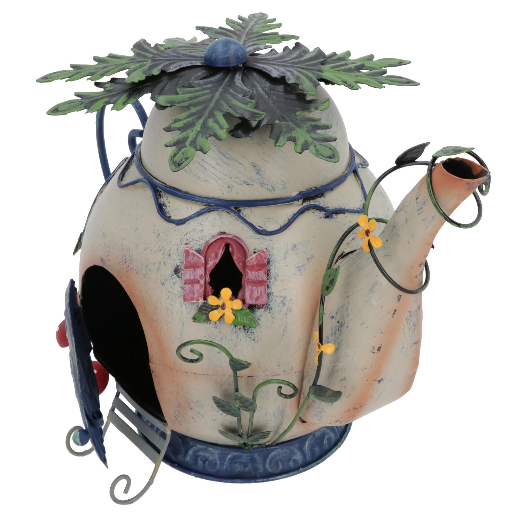 Fairy Teapot House Metal Statue Sculpture Home Decor Ornament Garden Yard