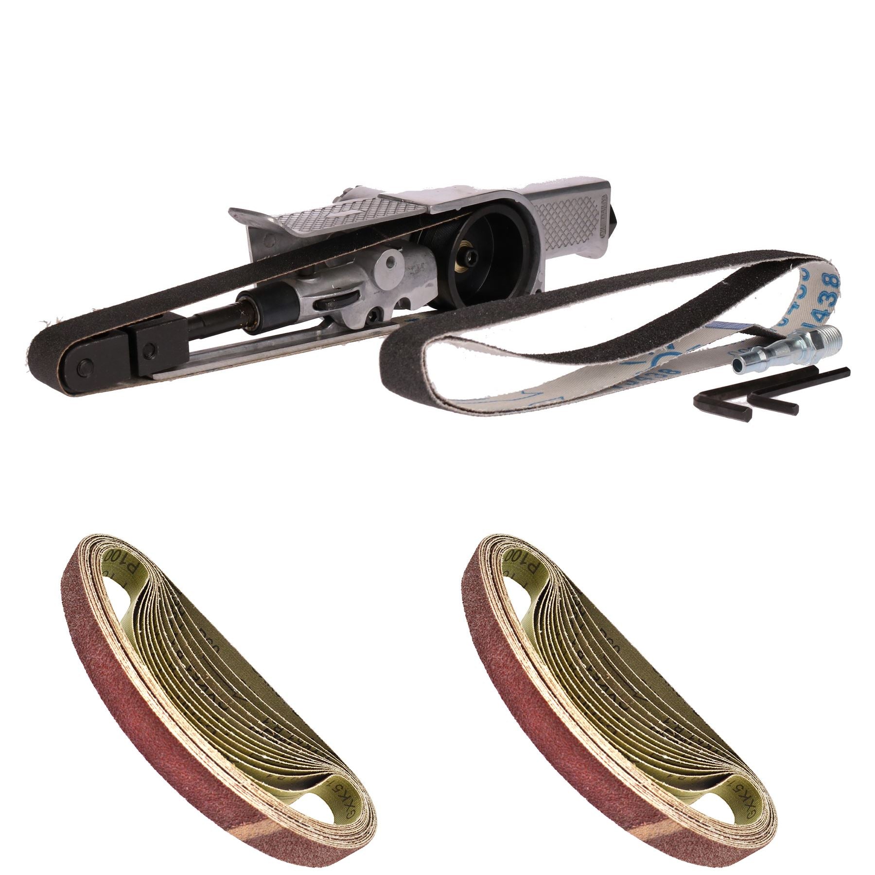 20 mm breiter Druckluft-Finger-Bandschleifer, Power-Feilen-Detailschleifer, Schleifen + 25 Bänder
