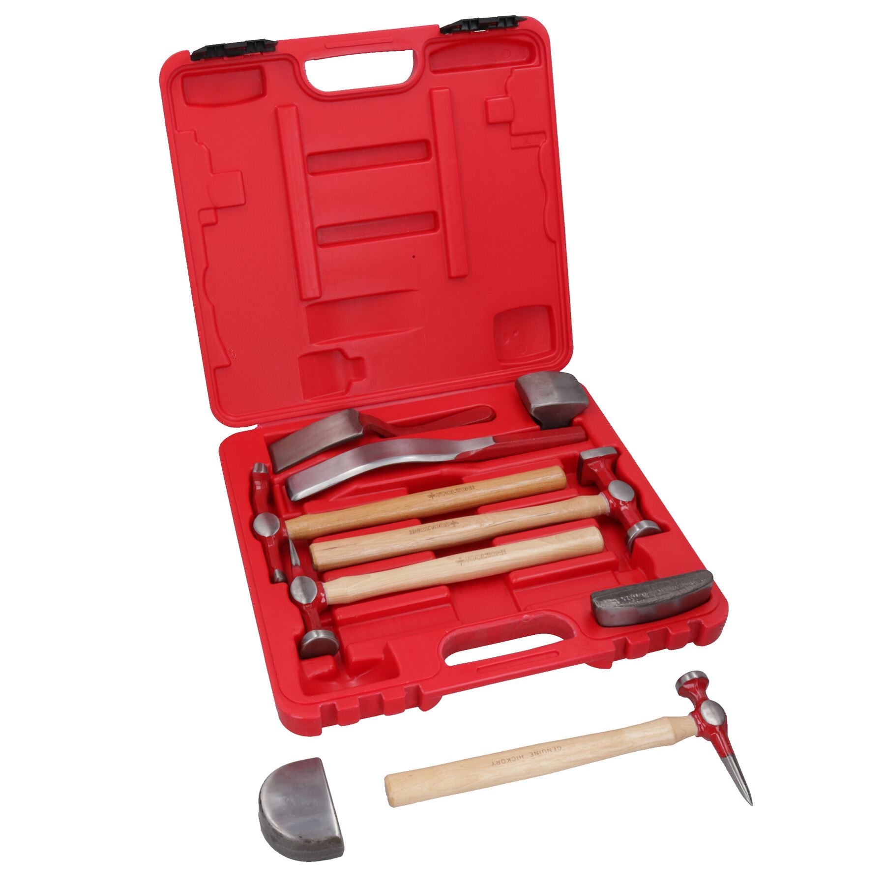 9-teiliges Karosserie-Dellenreparaturset mit Hickory-Griff und Hämmern
