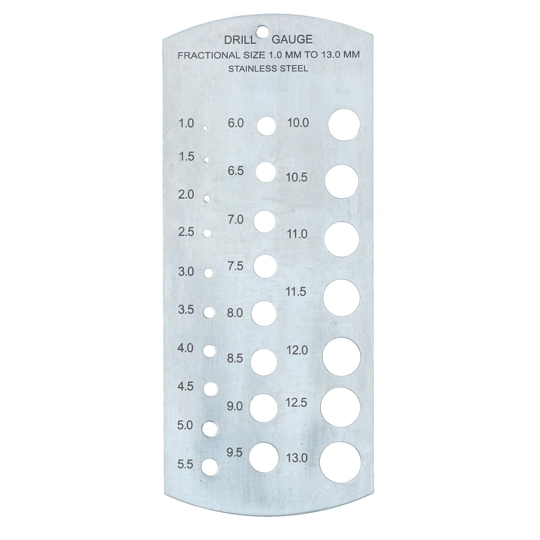Metric Fractional Drill Size Gauge  1 to 13mm  Measure Hole Guide Stainless Steel