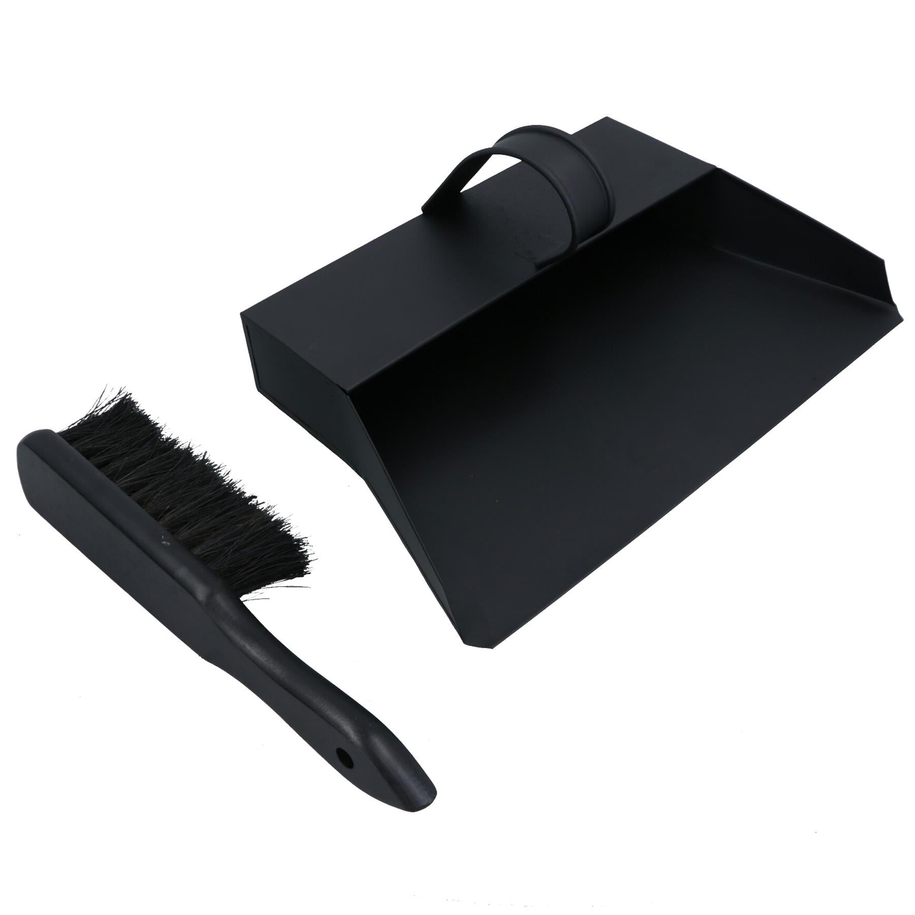 Black Hooded Bannister Dustpan and Brush Ash Carrier Fire Place Log Burner